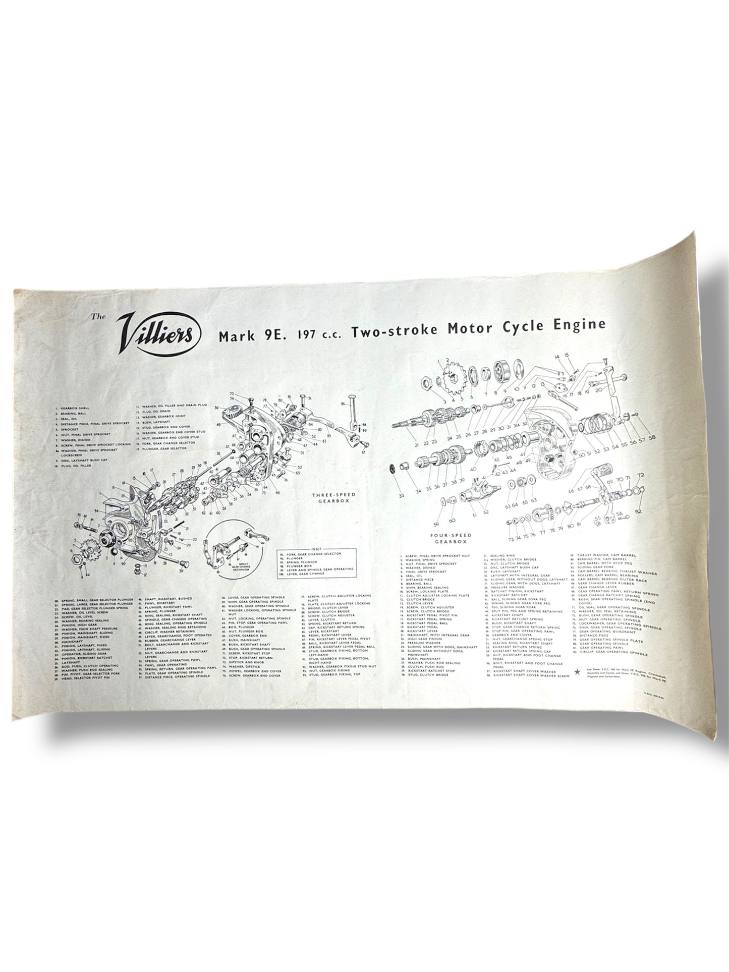Vintage Villiers Engines Educational Poster Circa 1950s