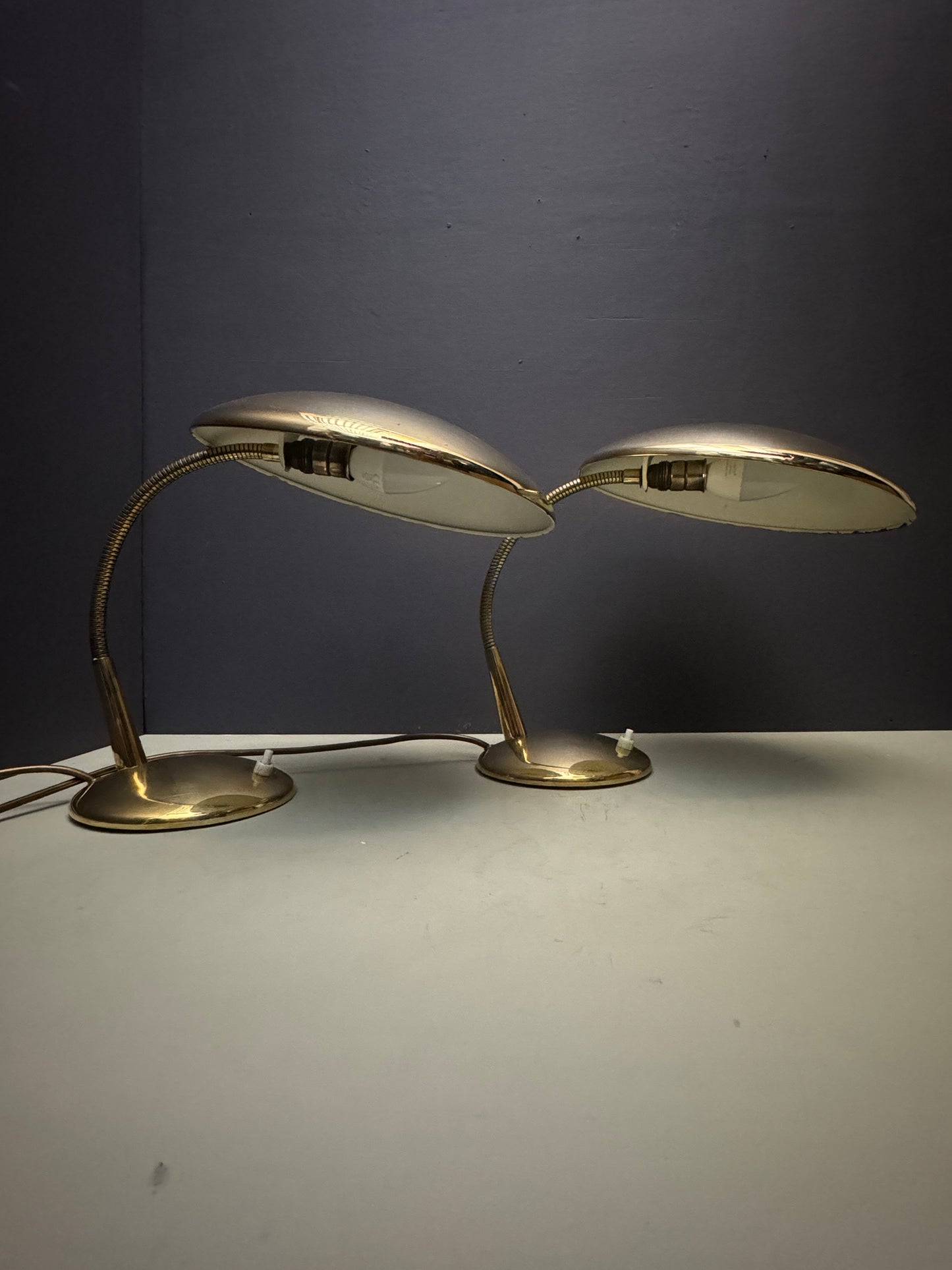 1950s Modernist Brass Goose Neck Table Lamps By Helo Leuchten