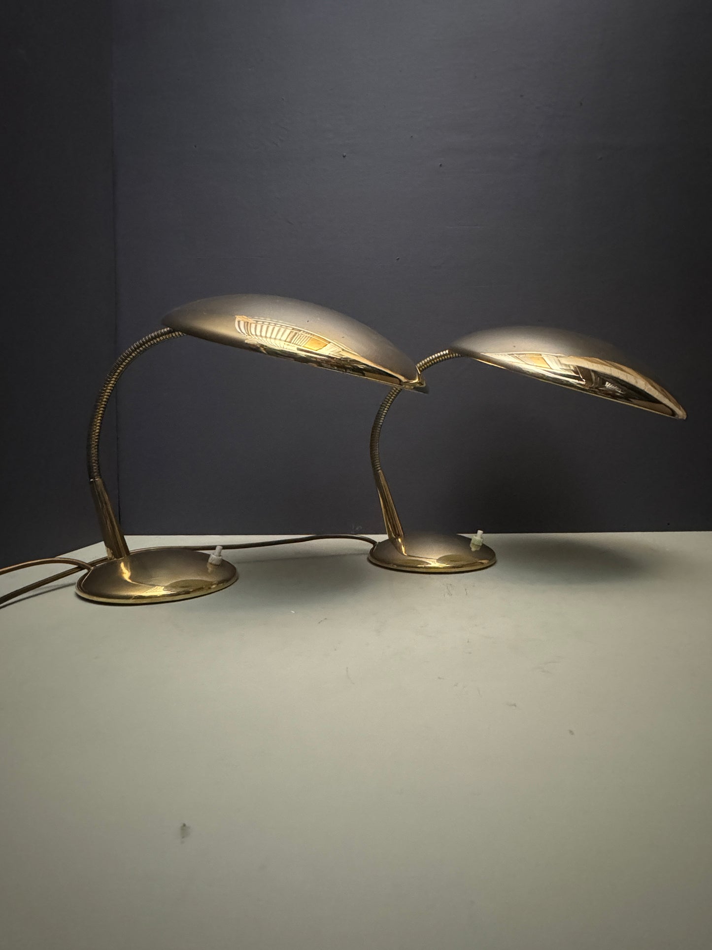 1950s Modernist Brass Goose Neck Table Lamps By Helo Leuchten