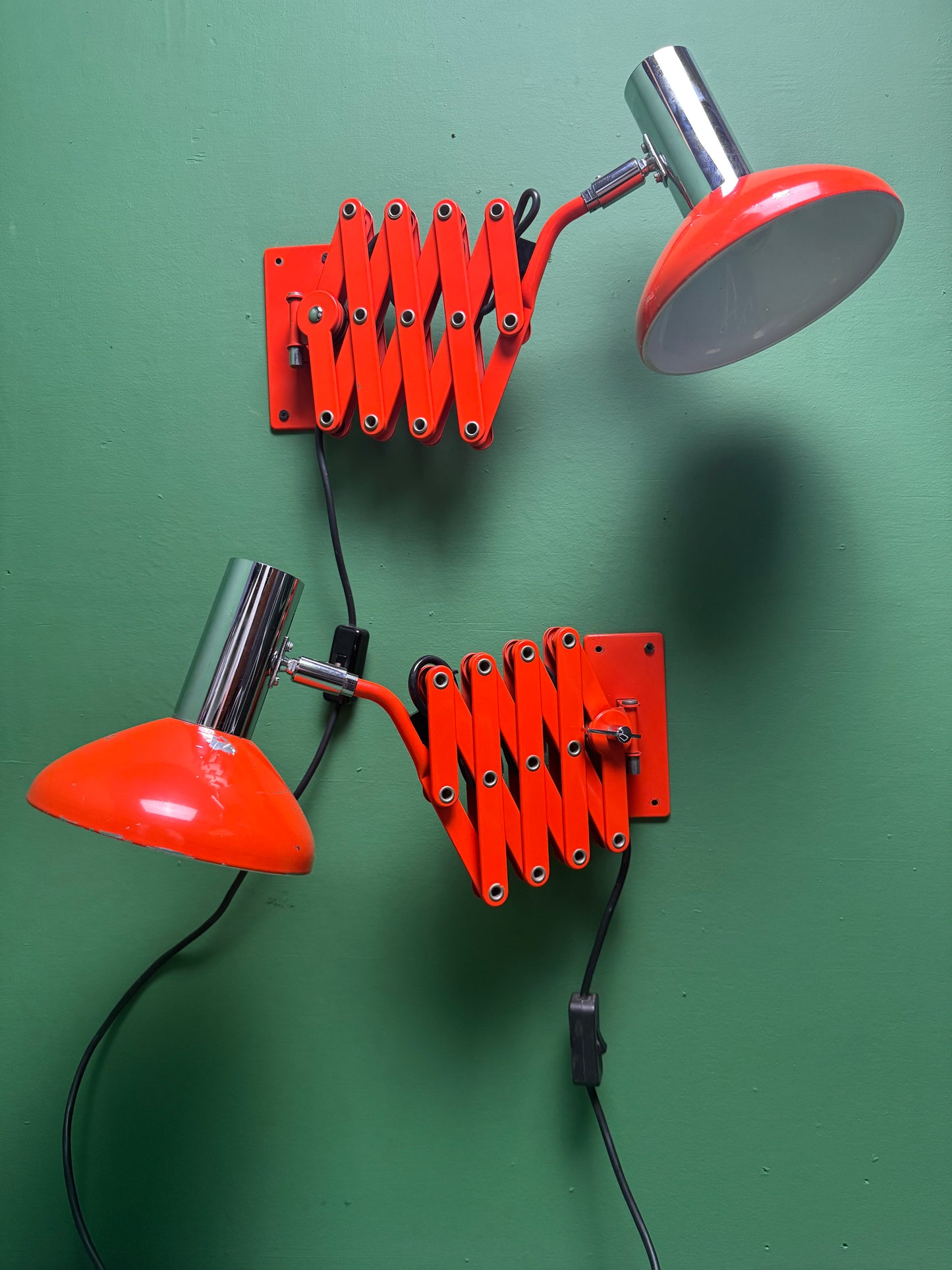 1970s Bright Orange Scissor Lamps By SIS Germany.