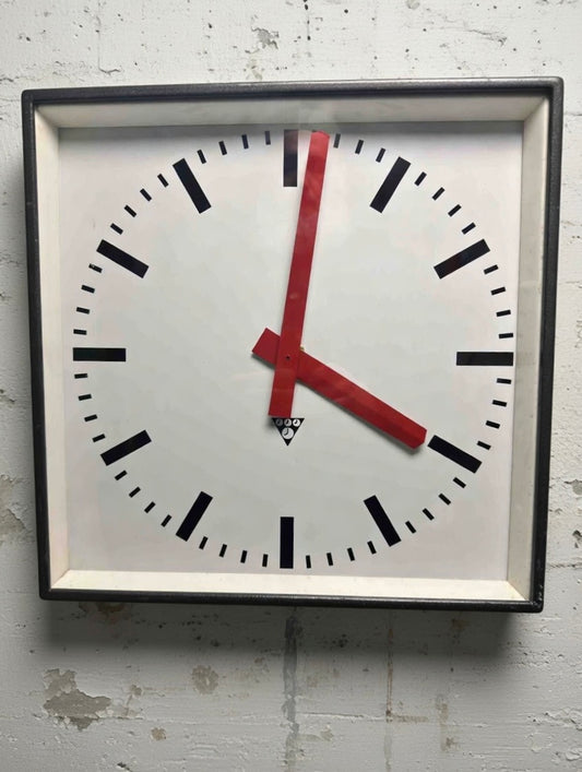 Large Czech Industrial 1970s Square Factory Clocks By Pragotron