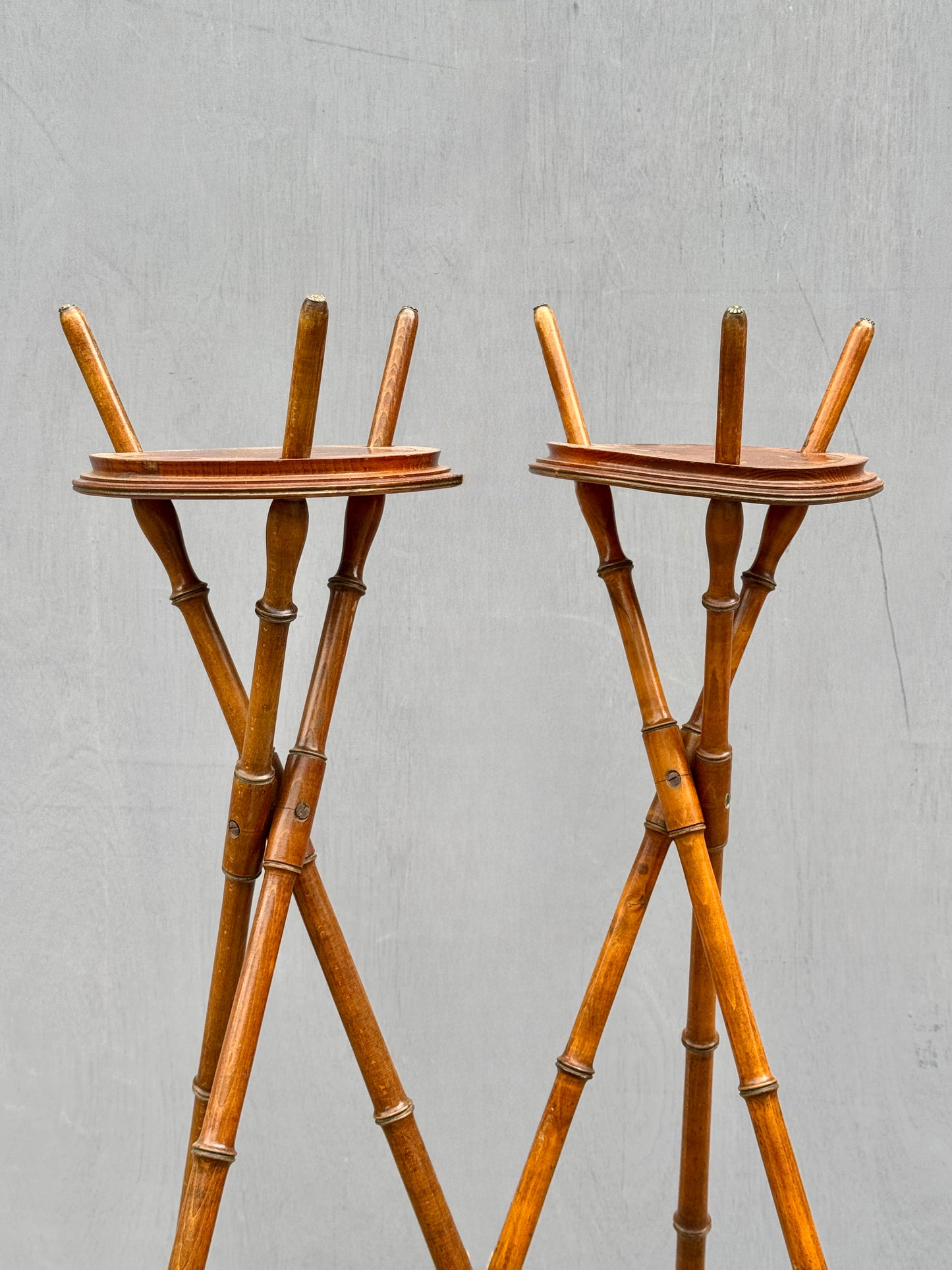 Rare Early Pair Of 1800s Campaign Washbowl Stands