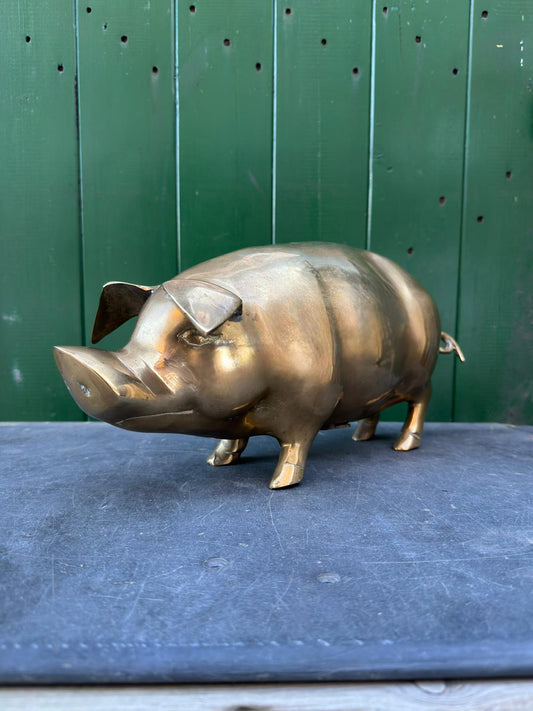 Large Hand Made Brass Piggy Bank English 1920s