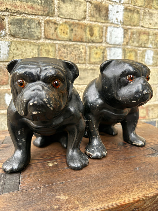 Pair Of Ceramic Bulldogs Dated 1923