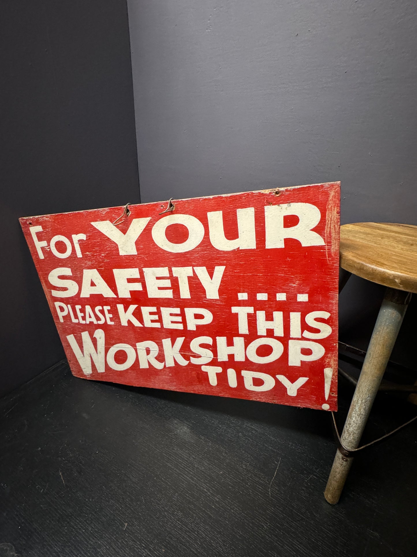 1950s Hand Painted Train Mechanics Wokshop Sign