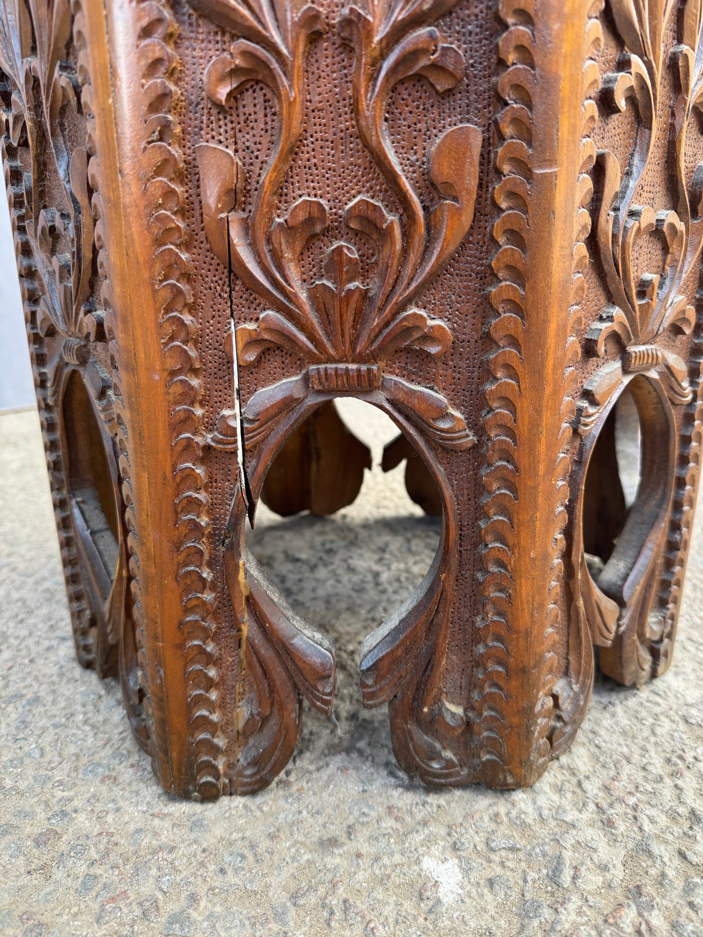 1950s Octaginal Hand Carved Walnut Turkish Table.