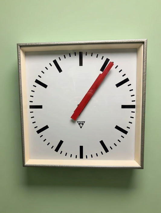 Large Czech Industrial 1970s Square Factory Clocks By Pragotron