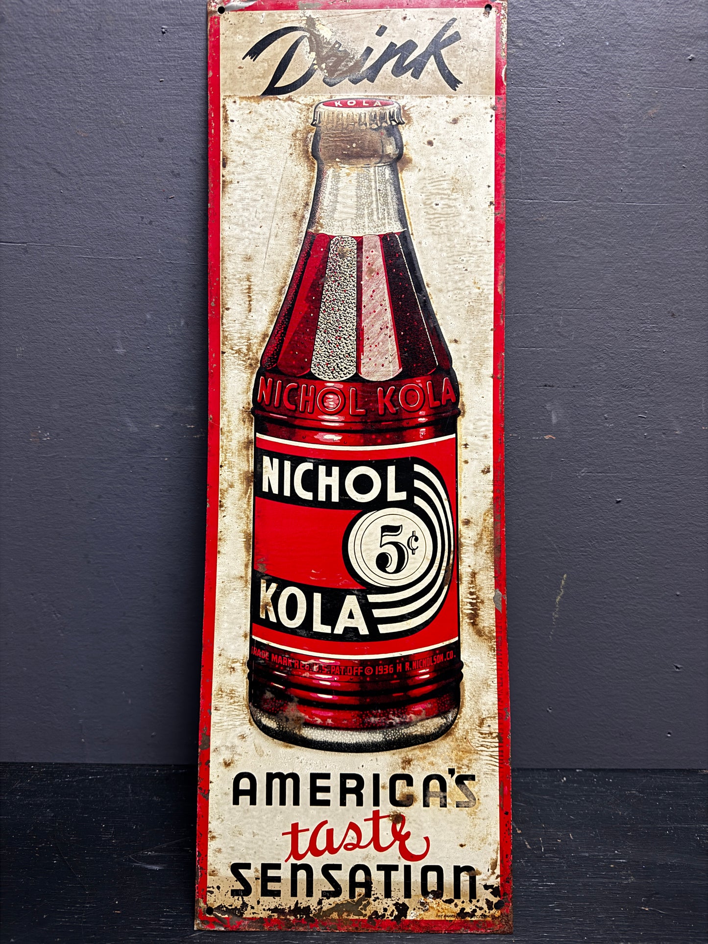 1930s Nichol Kola Embossed Tin Advertising Sign