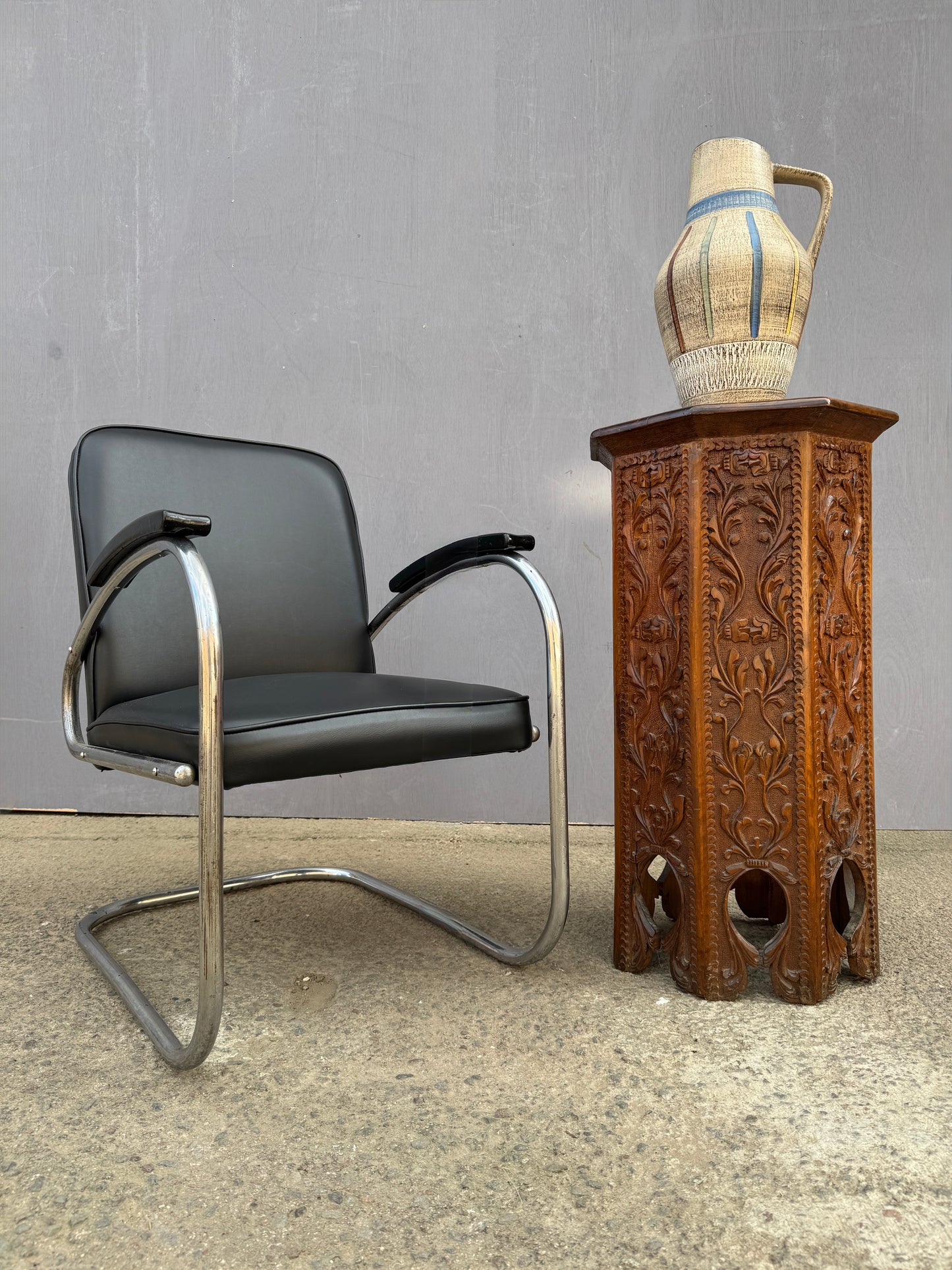 1950s Octaginal Hand Carved Walnut Turkish Table.