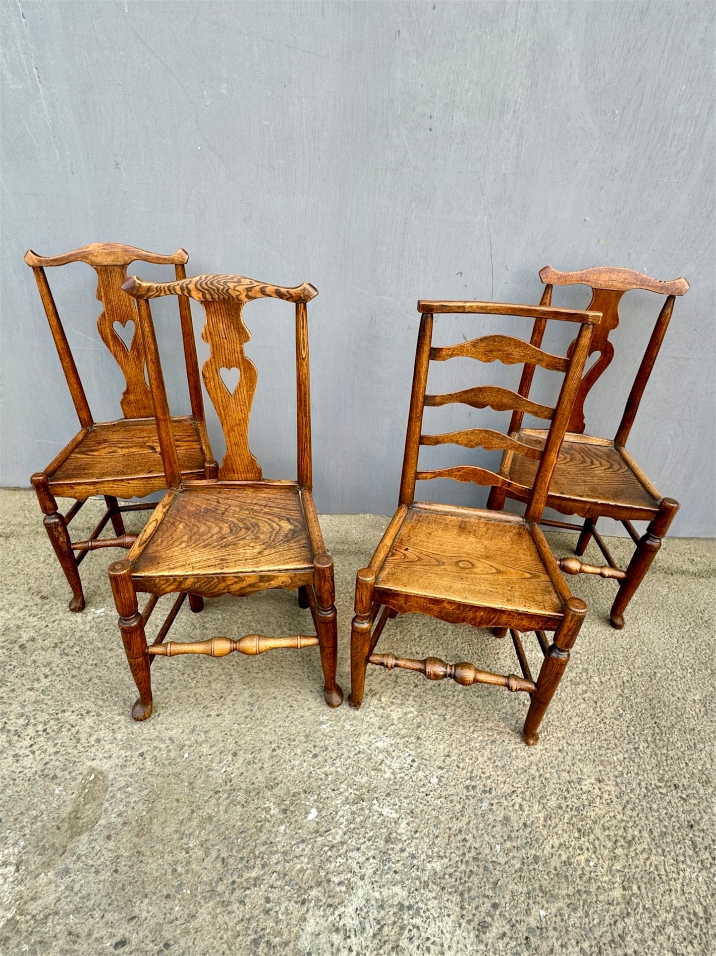 Set Of 4 Elm Side Chairs Circa Early1800s