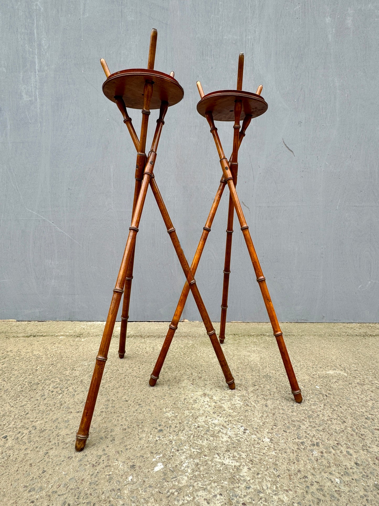 Rare Early Pair Of 1800s Campaign Washbowl Stands