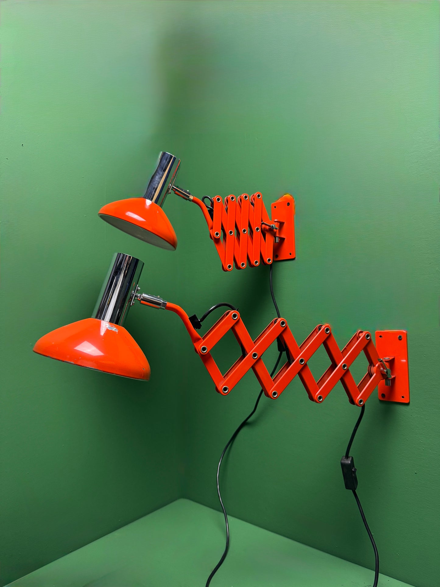 1970s Bright Orange Scissor Lamps By SIS Germany.