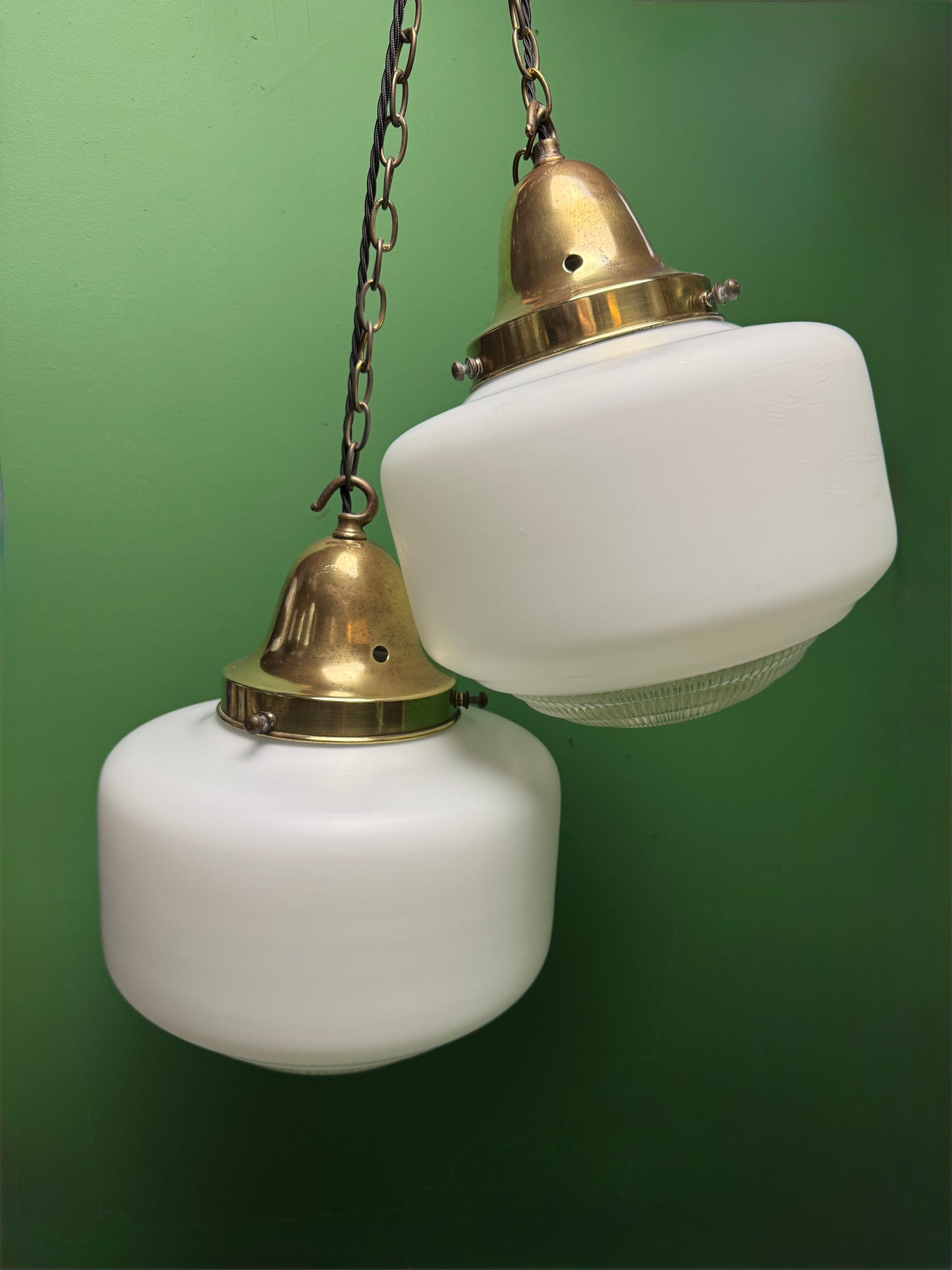 1930s Opaline Pendant Lights With Original Diffusers