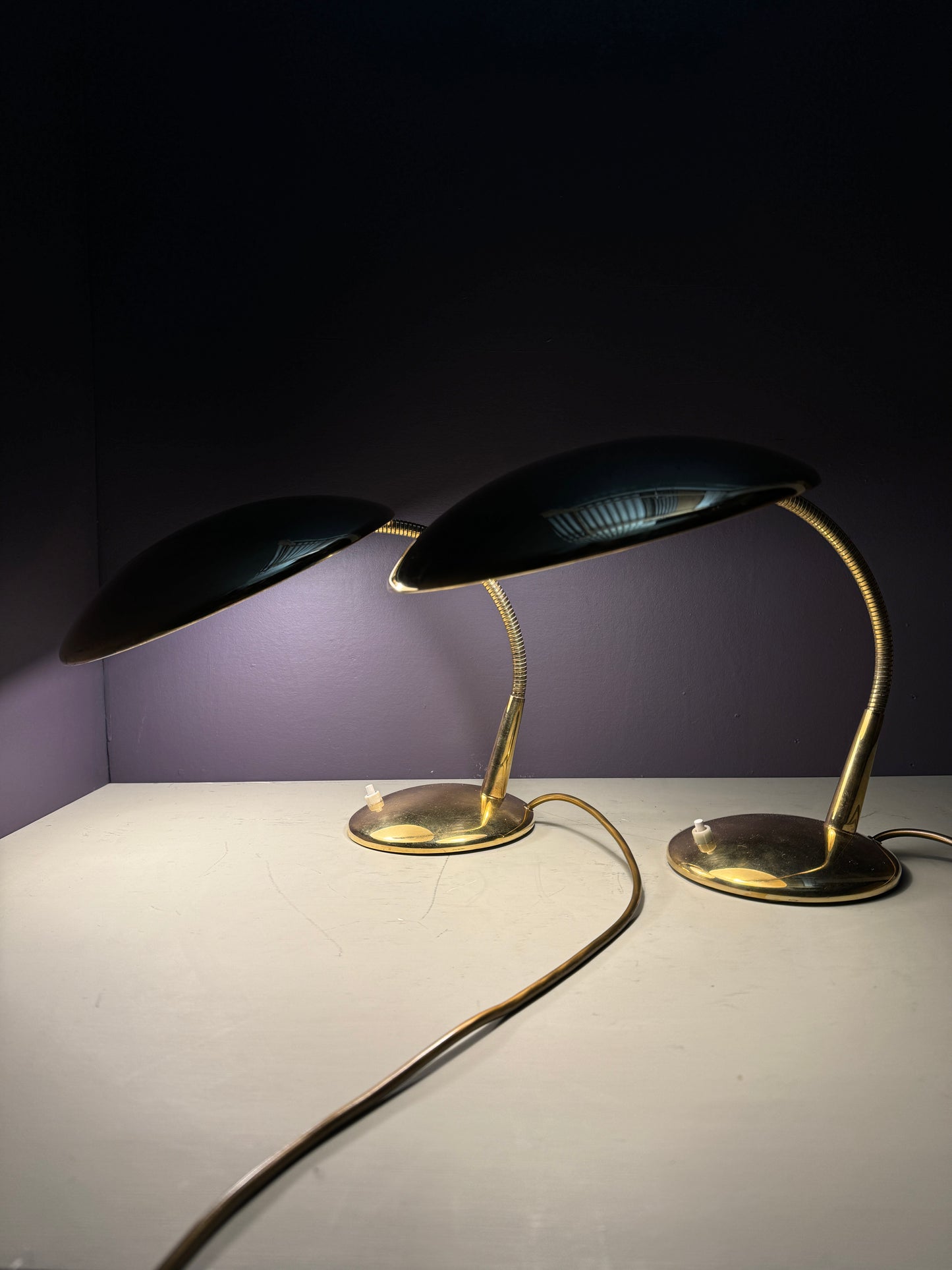 1950s Modernist Brass Goose Neck Table Lamps By Helo Leuchten