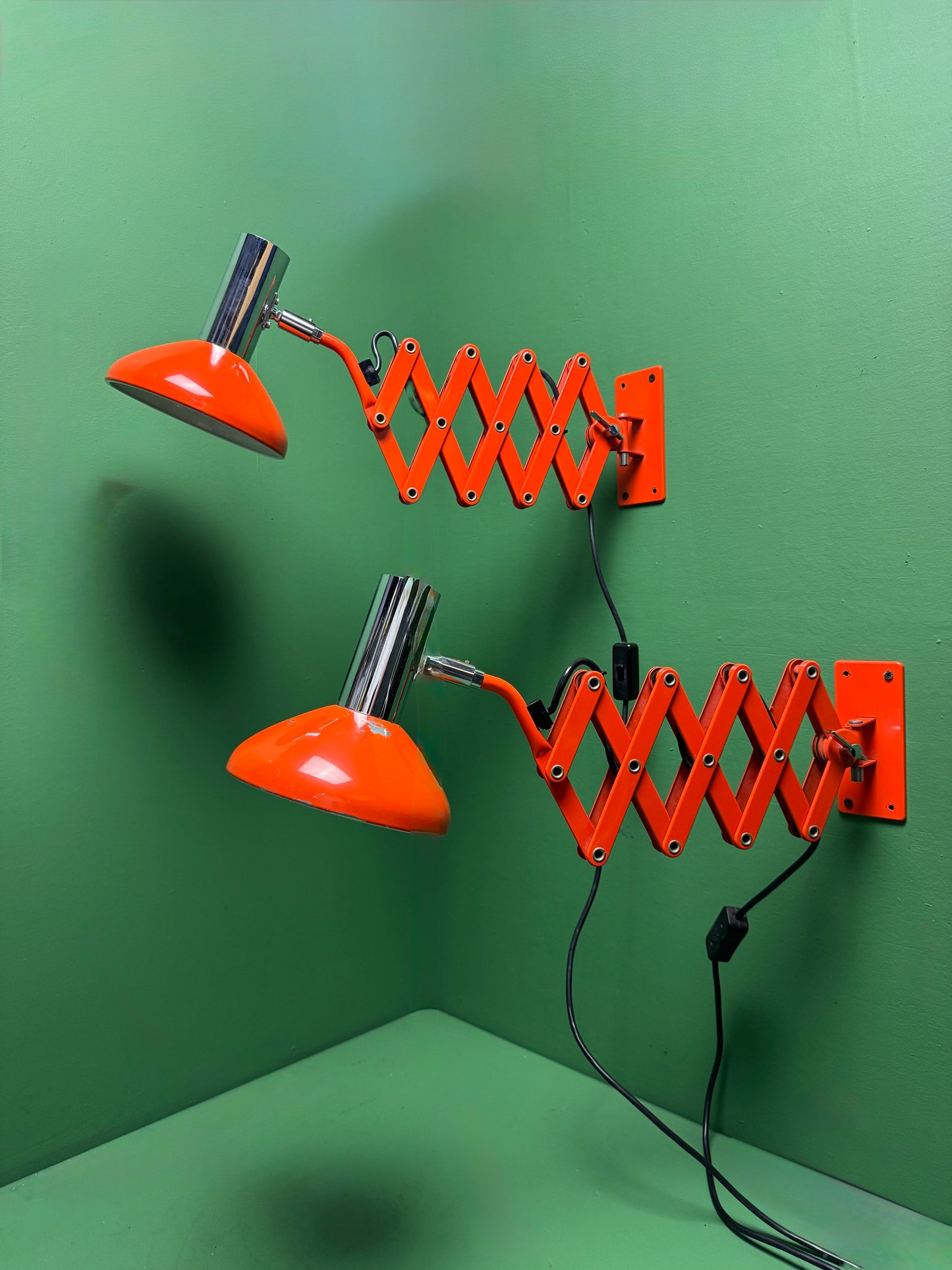 1970s Bright Orange Scissor Lamps By SIS Germany.