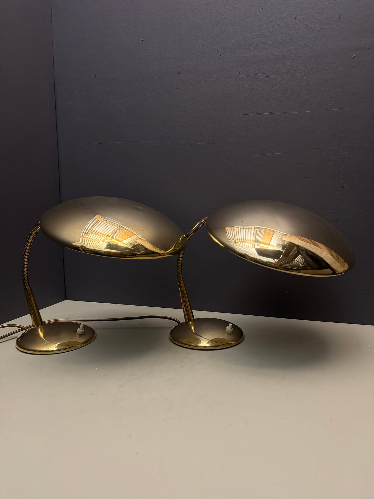 1950s Modernist Brass Goose Neck Table Lamps By Helo Leuchten