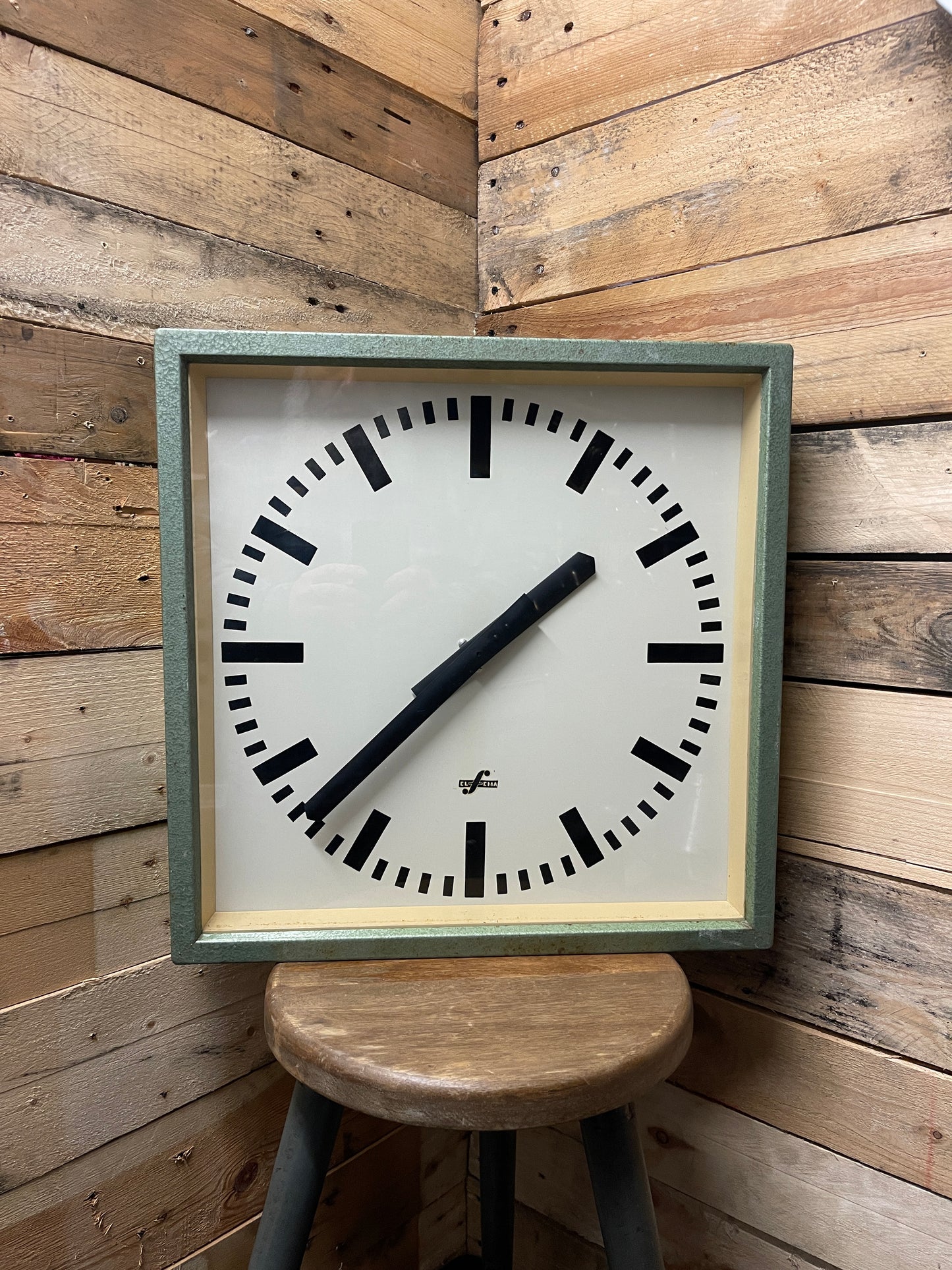 Large 1950's East German Industrial Factory Clocks By Elfema