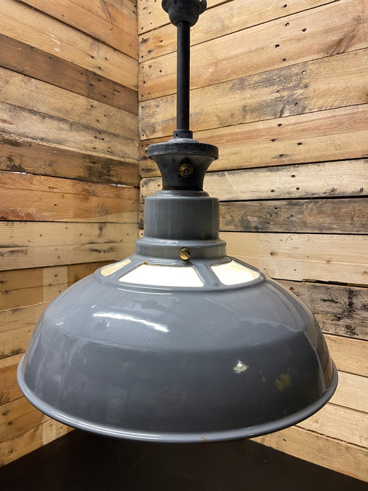 1930s Large Enamel Pendant Lights With Opaline Diffusers By Benjamin