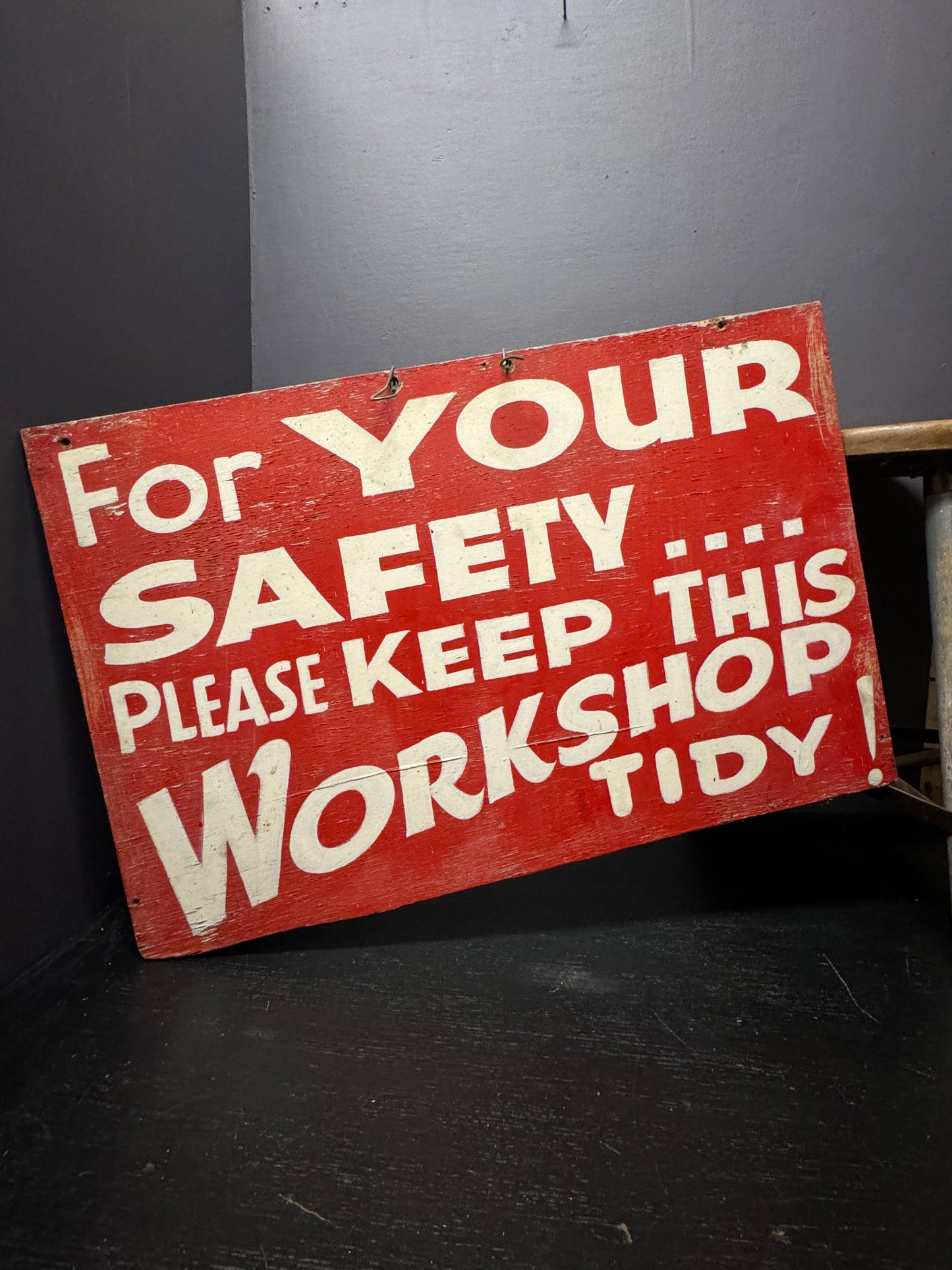 1950s Hand Painted Train Mechanics Wokshop Sign