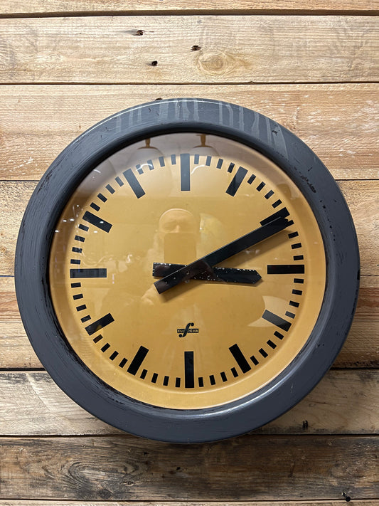 Large 1960's East German Industrial Factory Clocks By Elfema