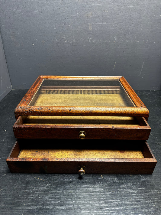 Early 1900s Table Top Oak Drawers Display Cabinet