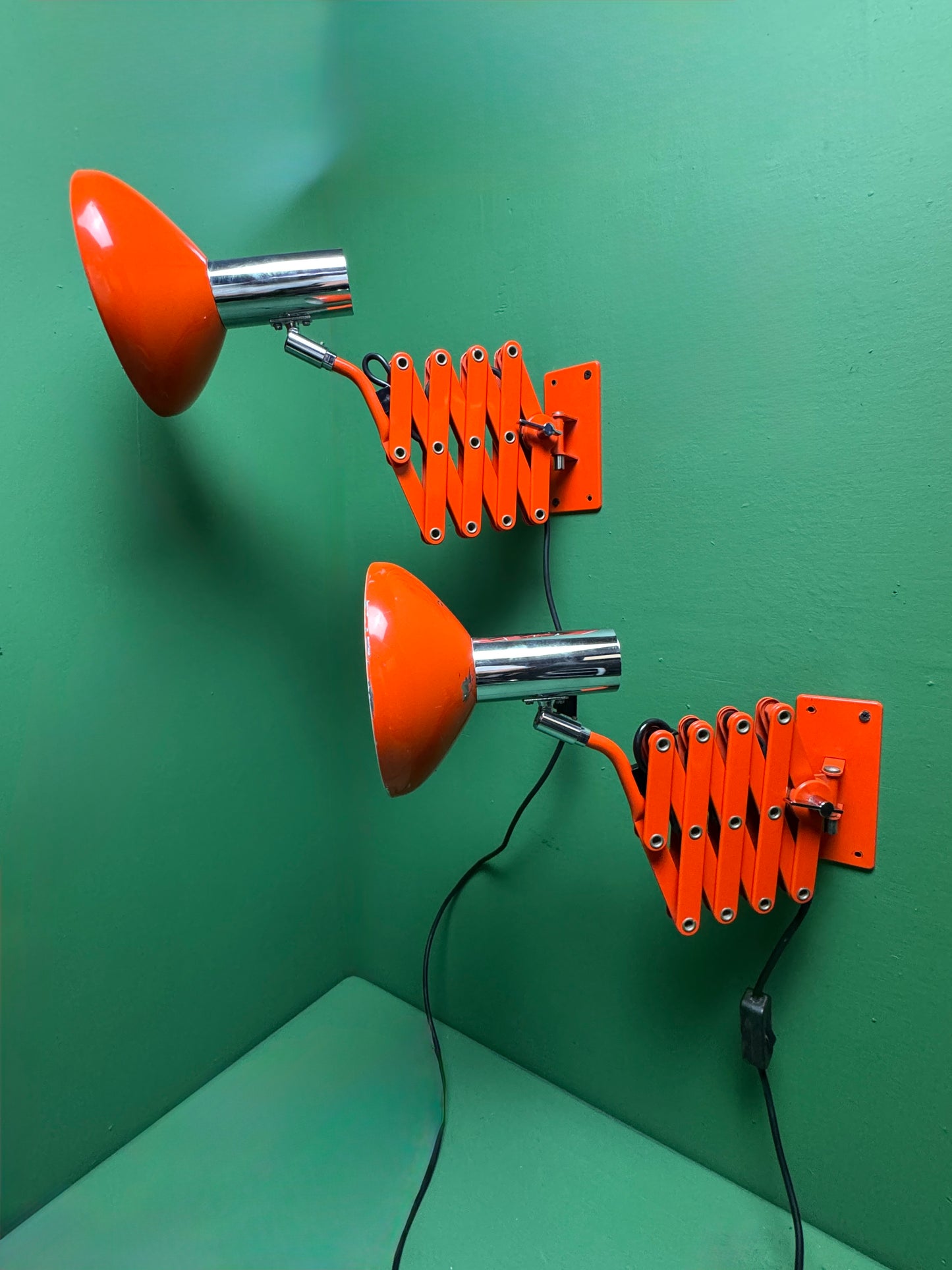 1970s Bright Orange Scissor Lamps By SIS Germany.