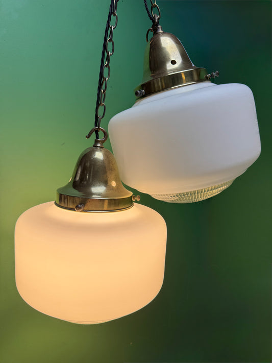 1930s Opaline Pendant Lights With Original Diffusers