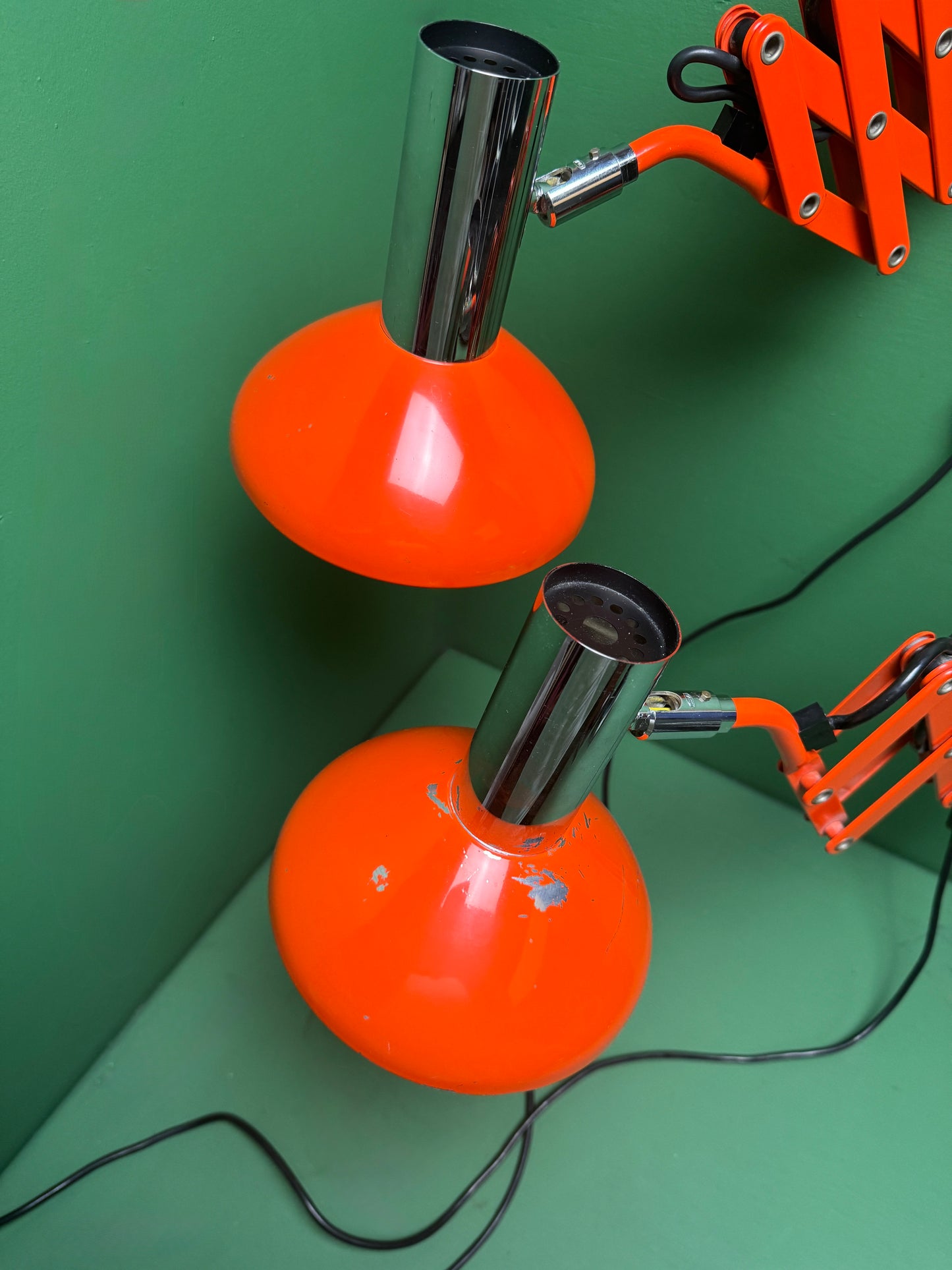 1970s Bright Orange Scissor Lamps By SIS Germany.