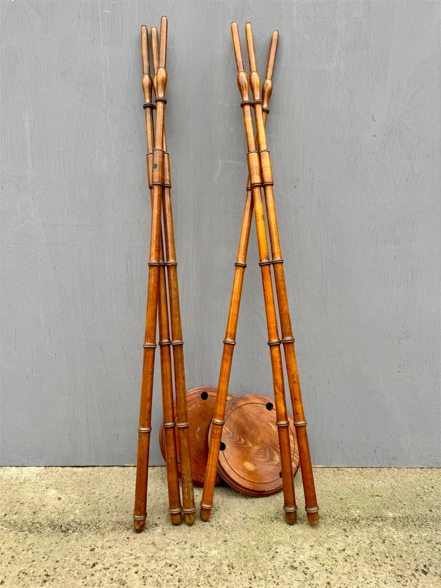 Rare Early Pair Of 1800s Campaign Washbowl Stands