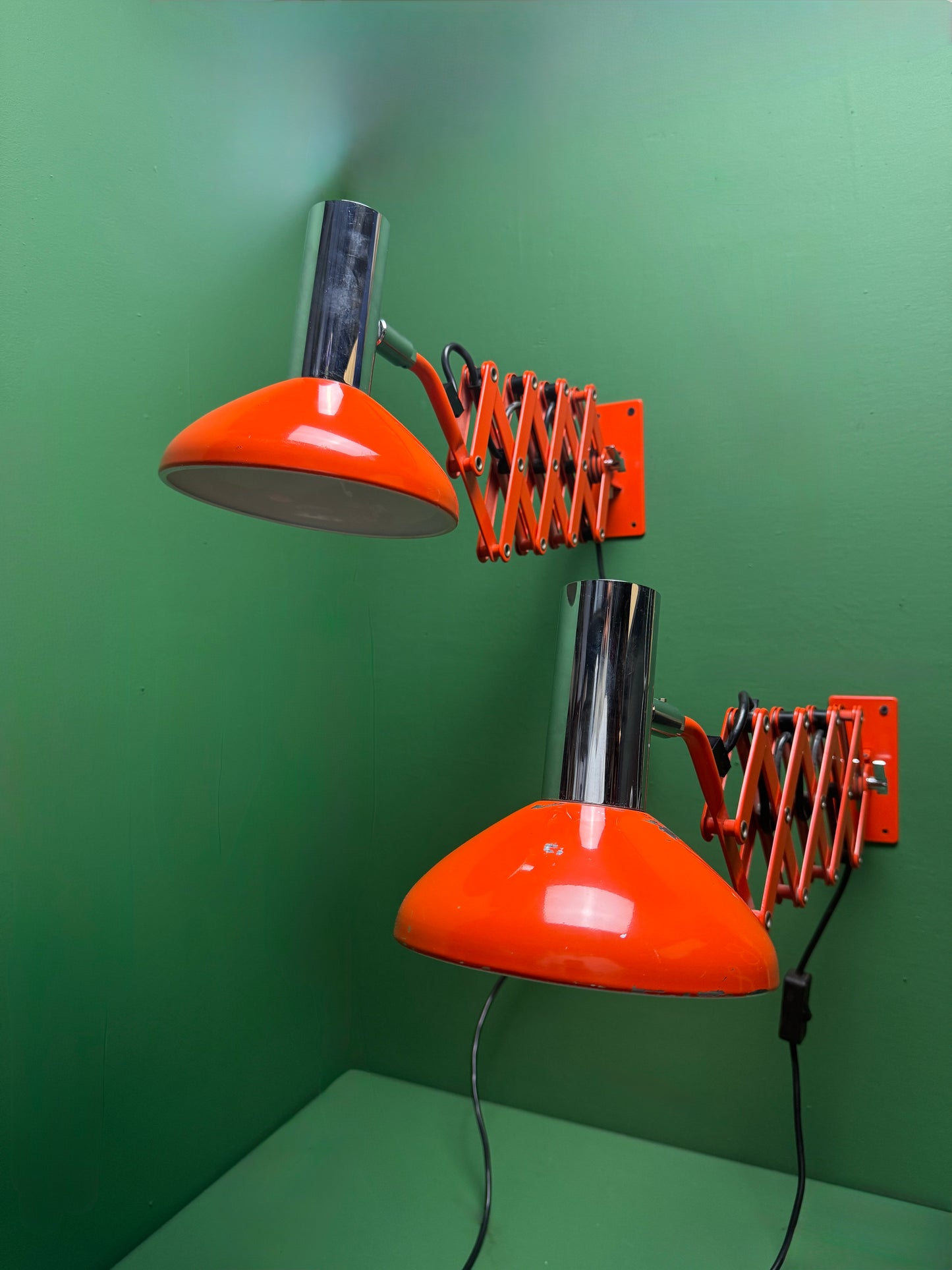 1970s Bright Orange Scissor Lamps By SIS Germany.