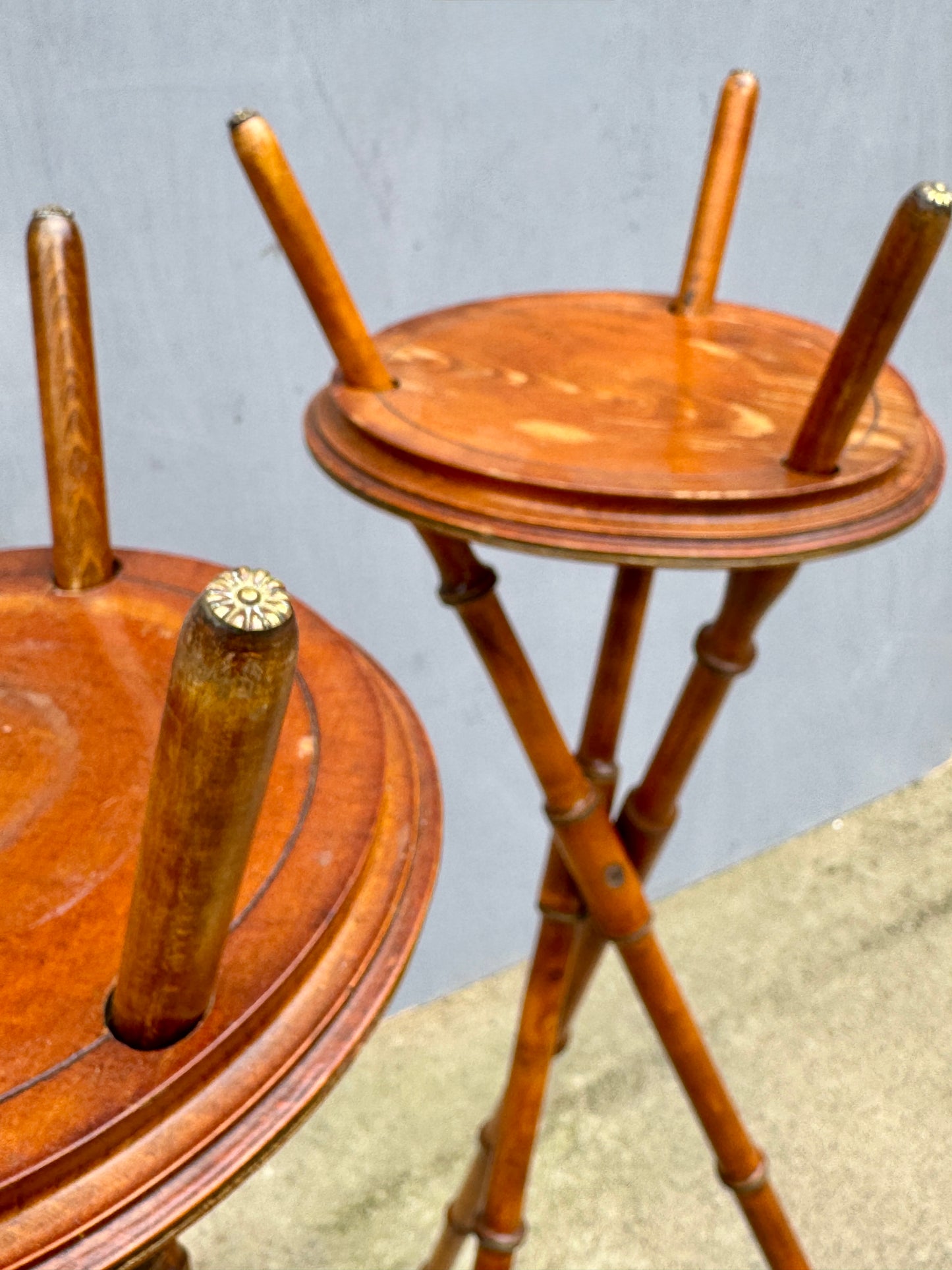 Rare Early Pair Of 1800s Campaign Washbowl Stands