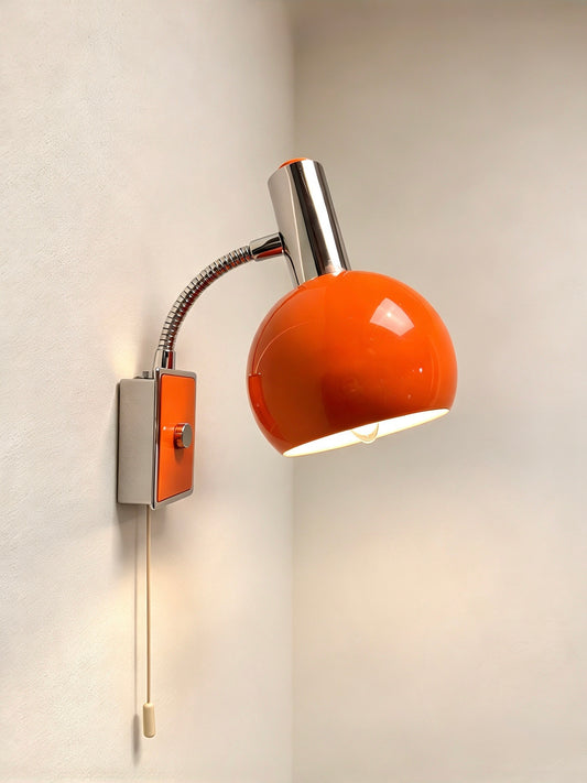 1960s Retro Orange & Chrome Wall Lamp