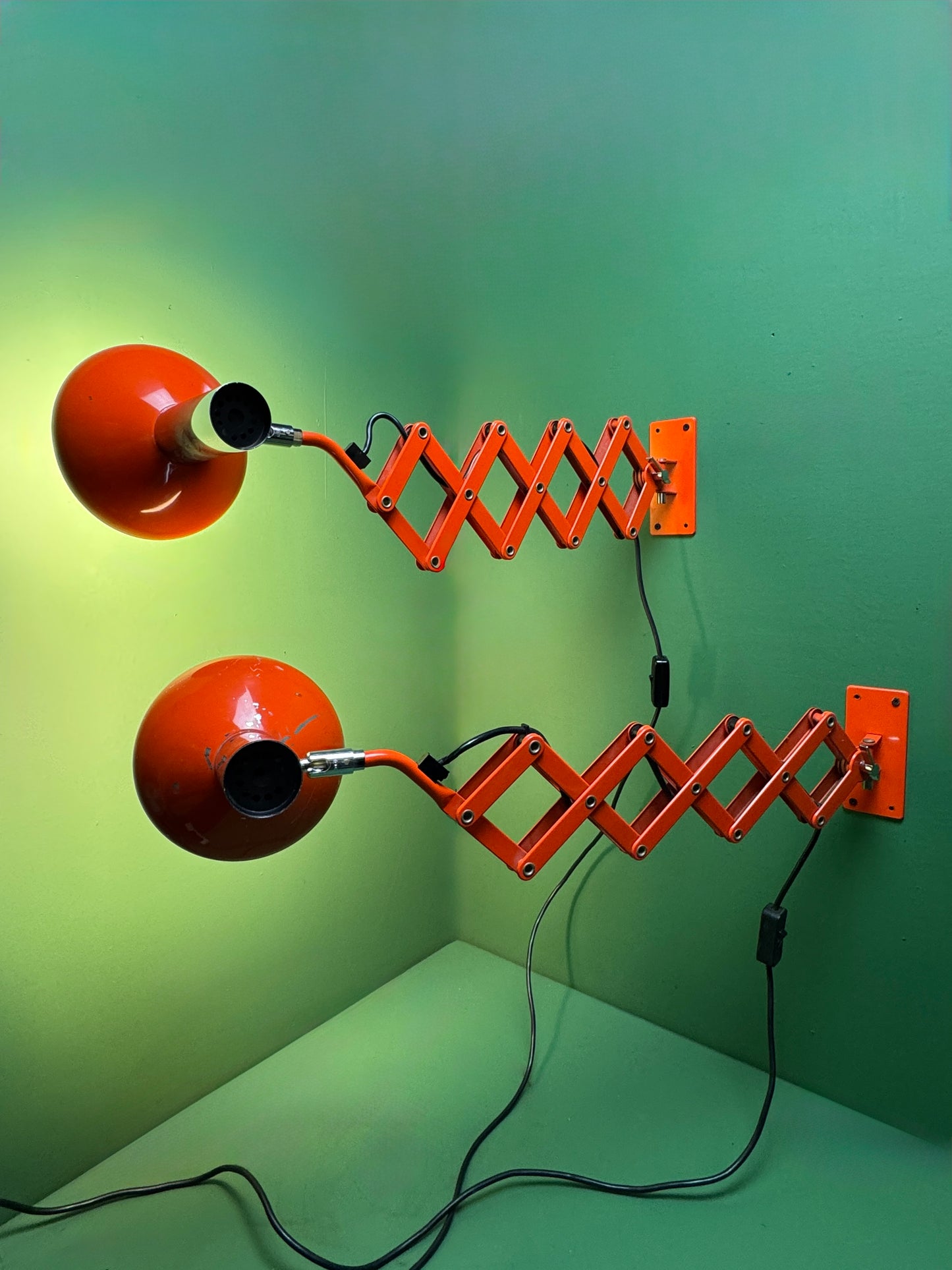 1970s Bright Orange Scissor Lamps By SIS Germany.