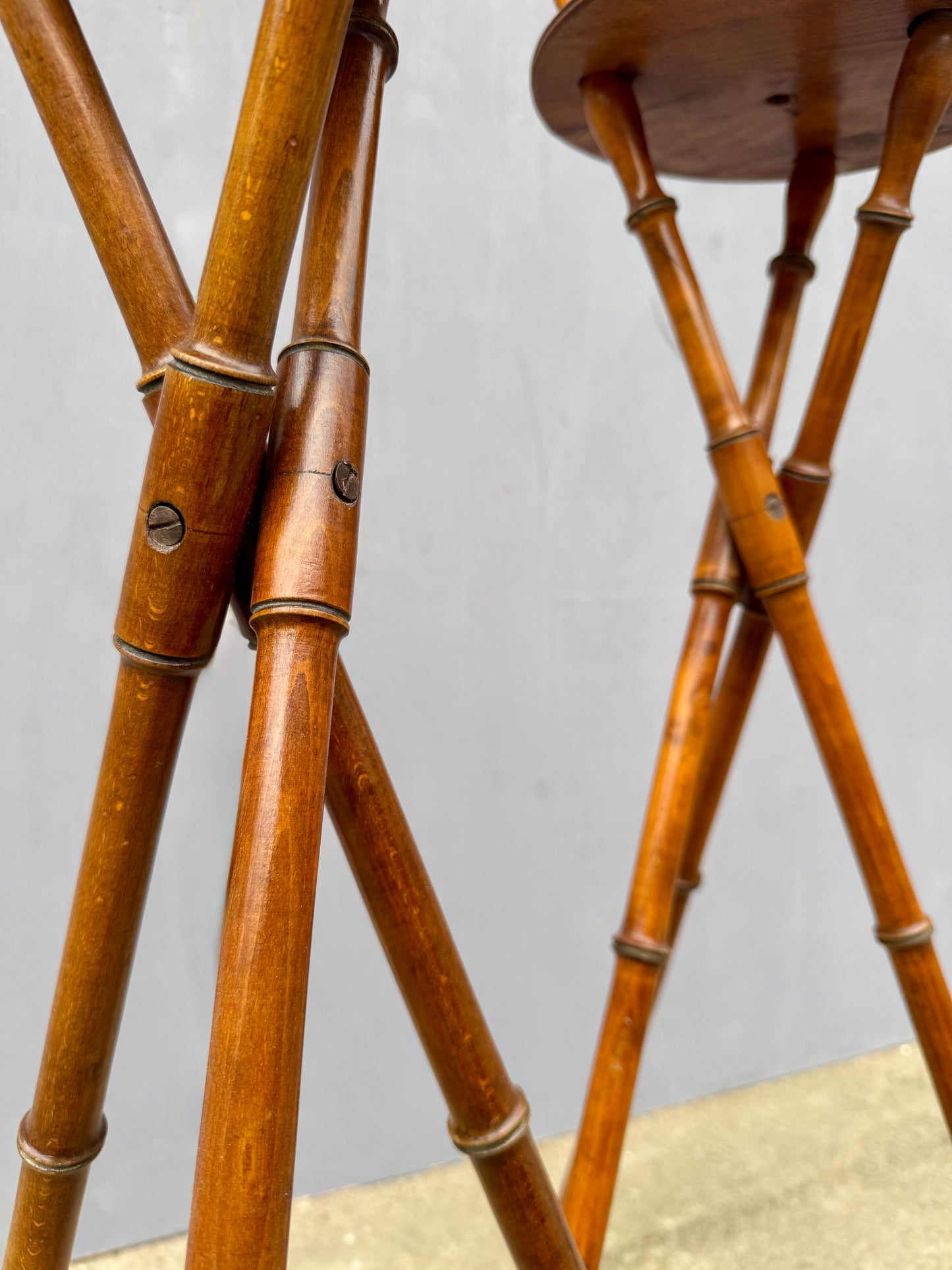 Rare Early Pair Of 1800s Campaign Washbowl Stands