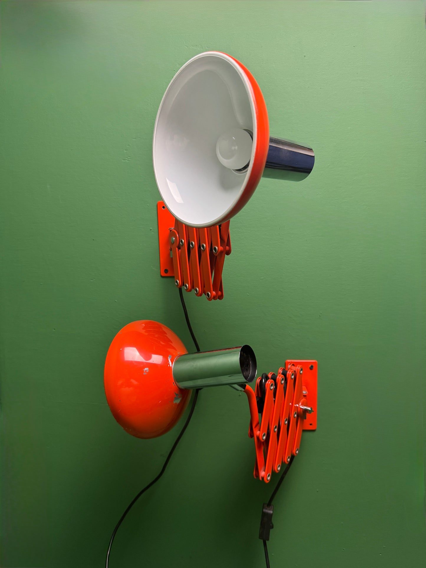 1970s Bright Orange Scissor Lamps By SIS Germany.