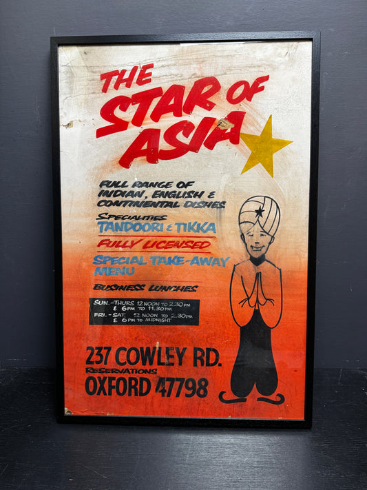 1960s - 70s Hand Painted ‘ The Star Of Asia ‘ Shop Sign