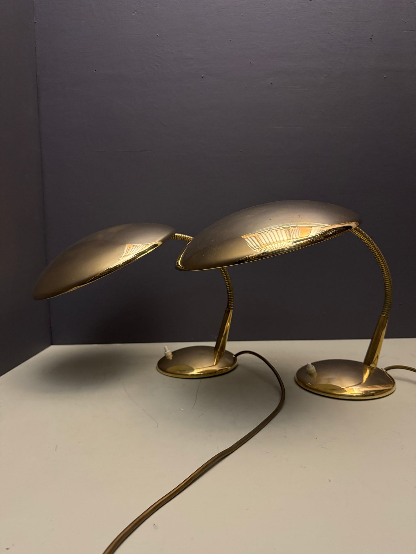 1950s Modernist Brass Goose Neck Table Lamps By Helo Leuchten