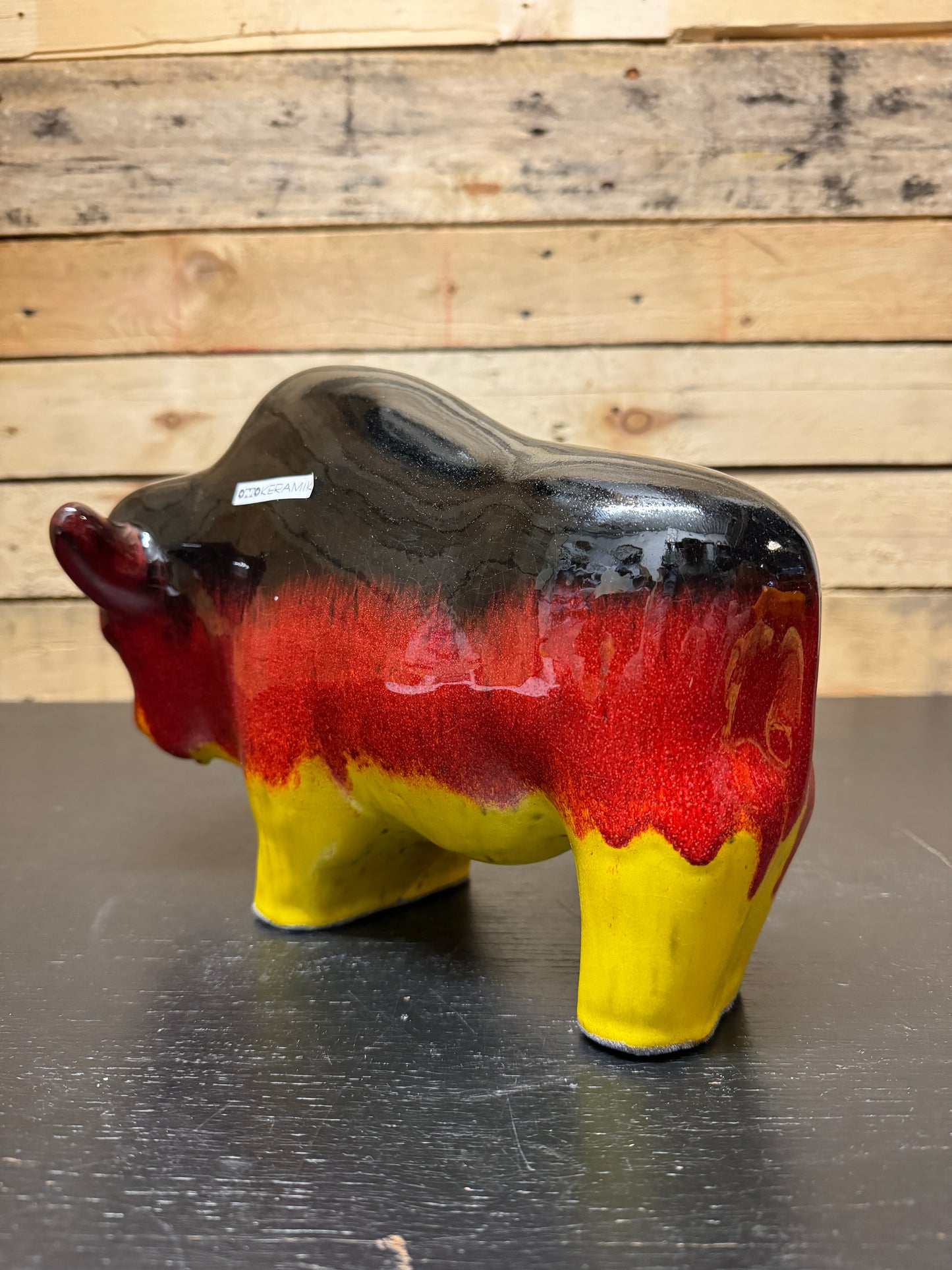 Otto Keramik Large Ceramic Bison West German Pottery Fat Lava
