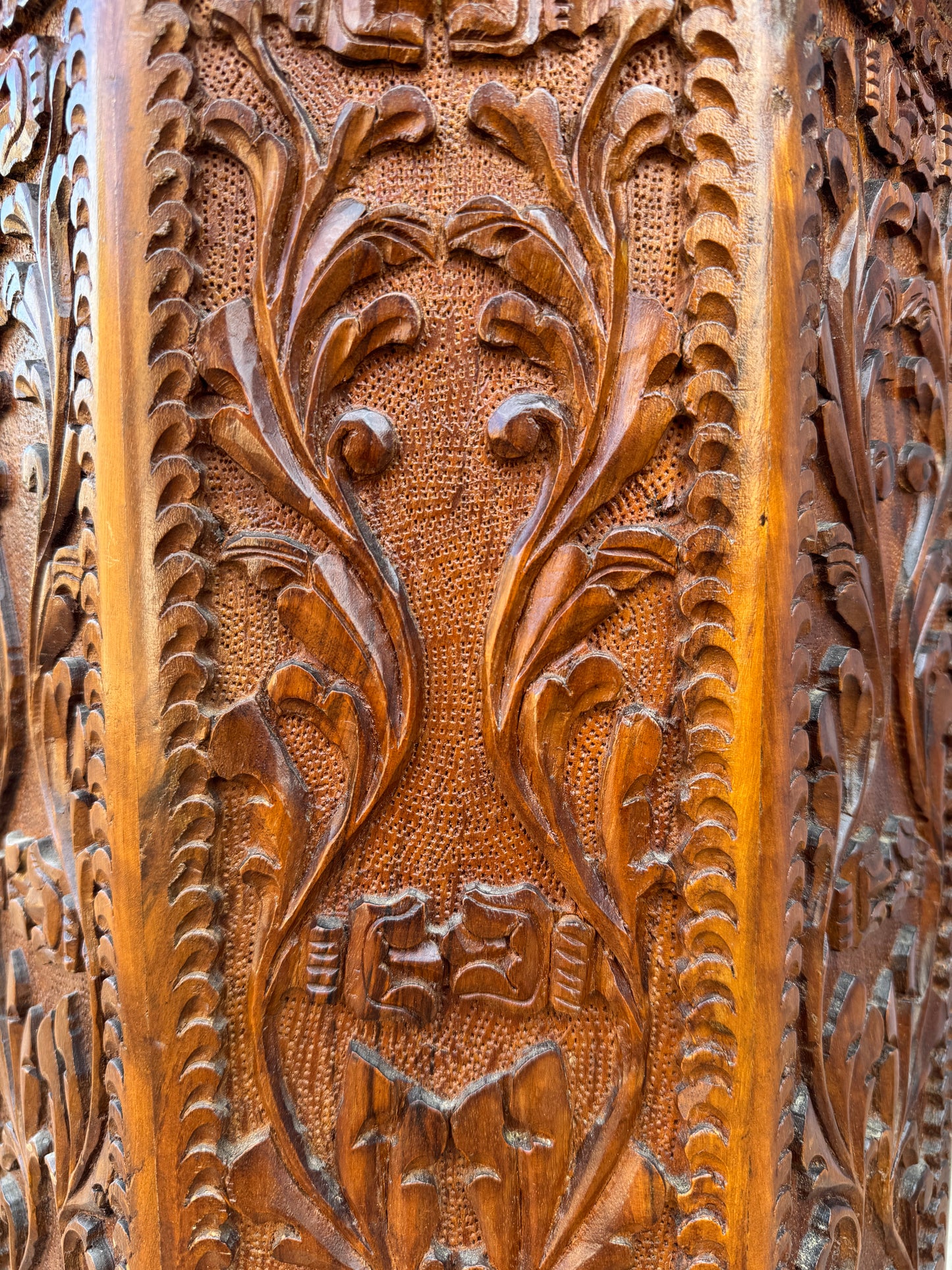 1950s Octaginal Hand Carved Walnut Turkish Table.