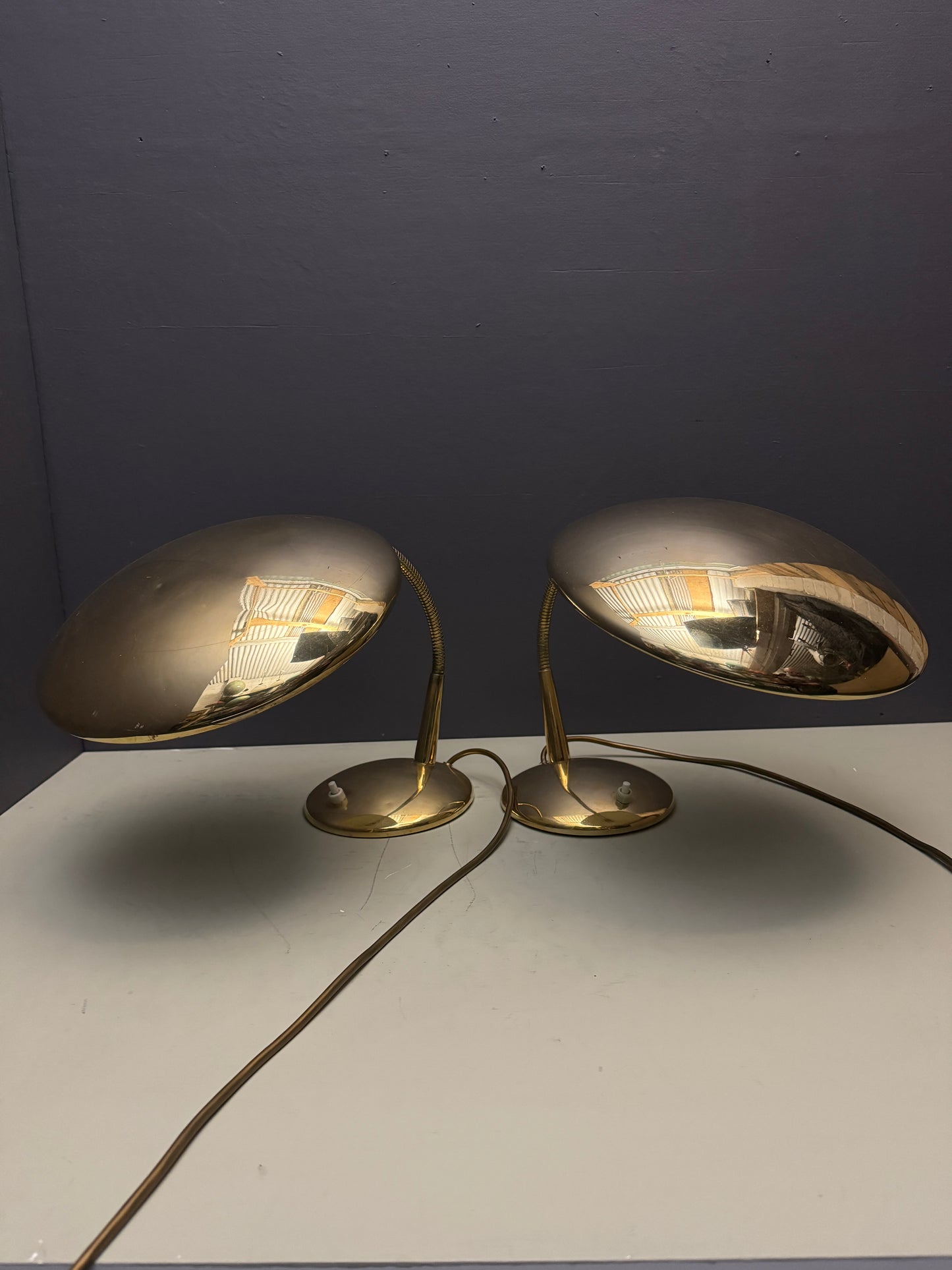 1950s Modernist Brass Goose Neck Table Lamps By Helo Leuchten