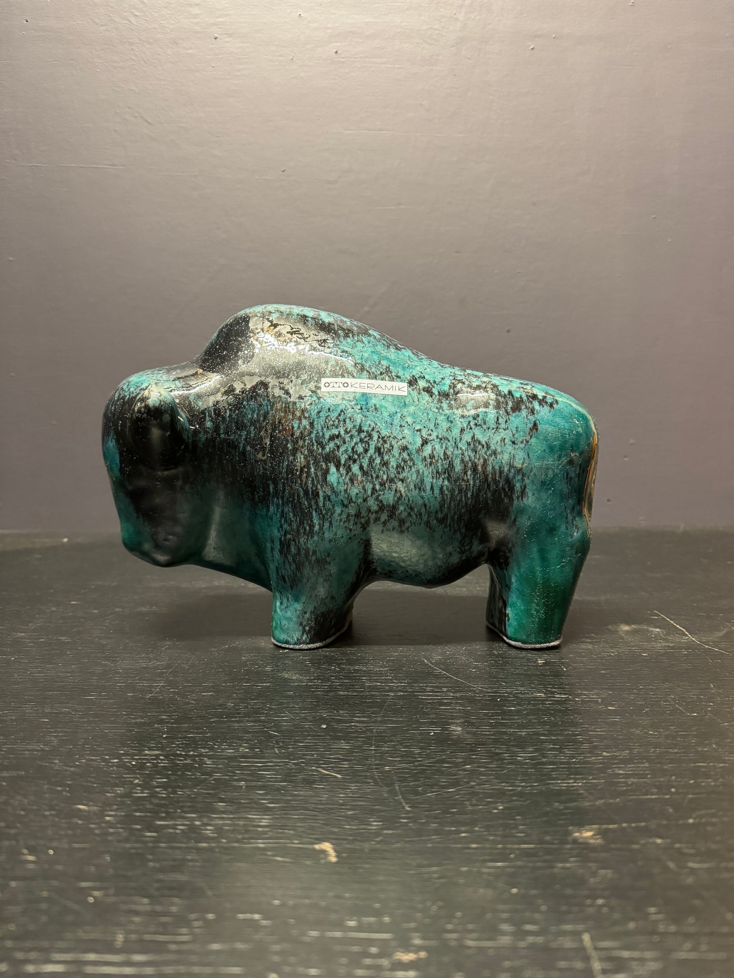 Otto Keramik Large Ceramic Bison West German Pottery Fat Lava