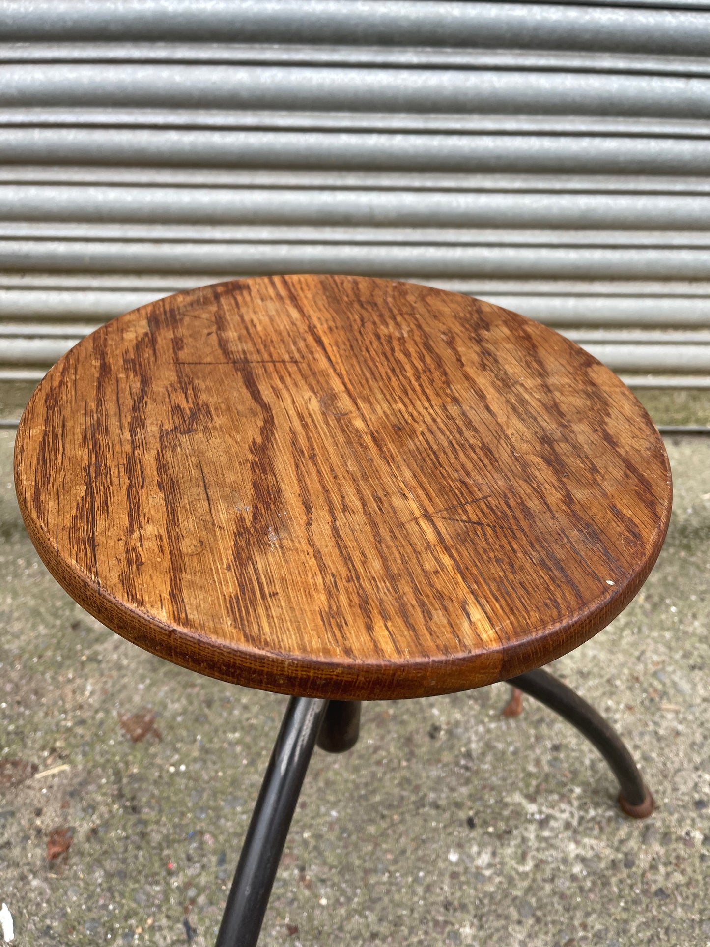1950s Polish Adjustable Industrial Work Stool