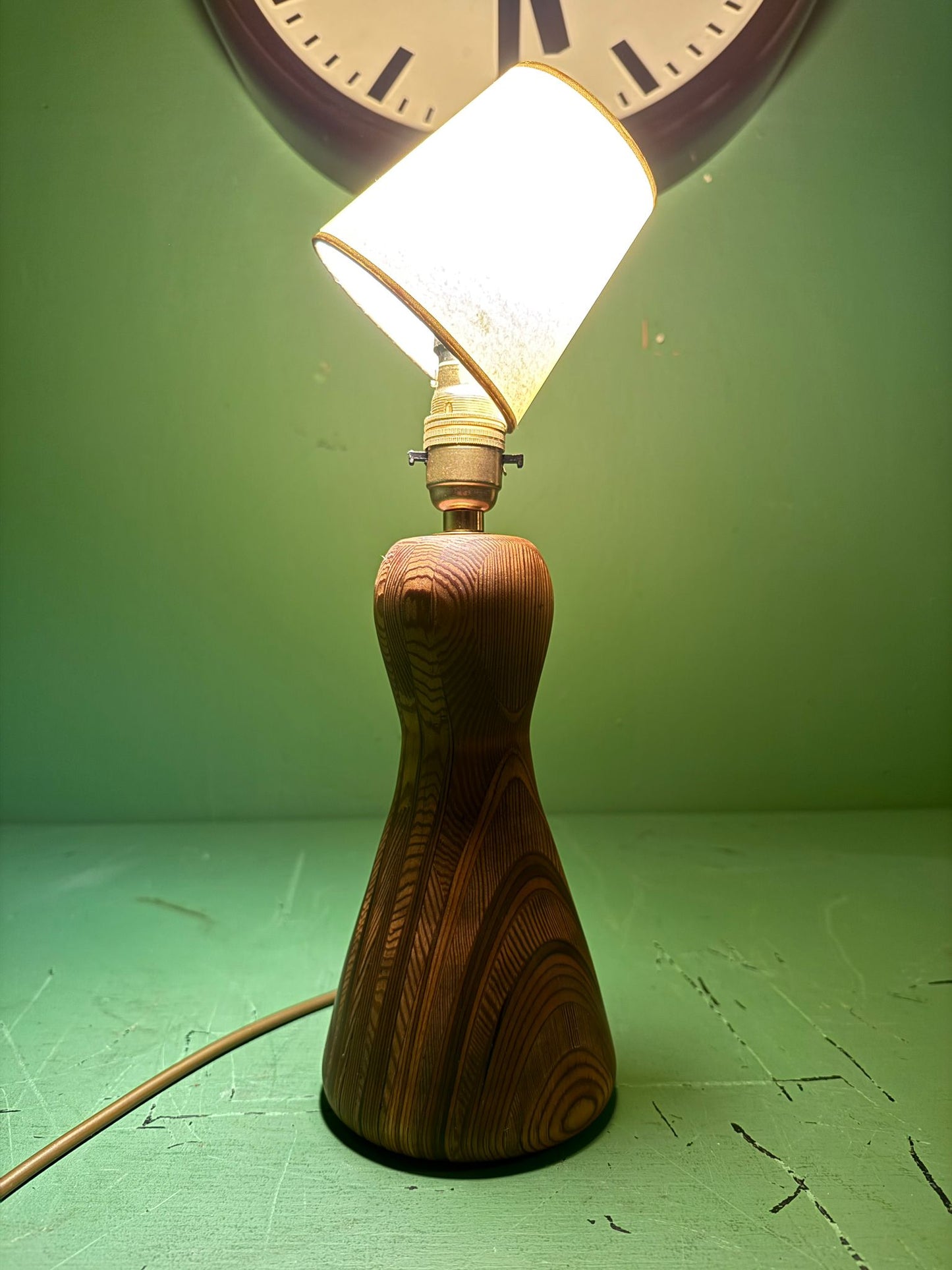 Mid Century 1960s Scandinavian Turned Teak Table Lamp