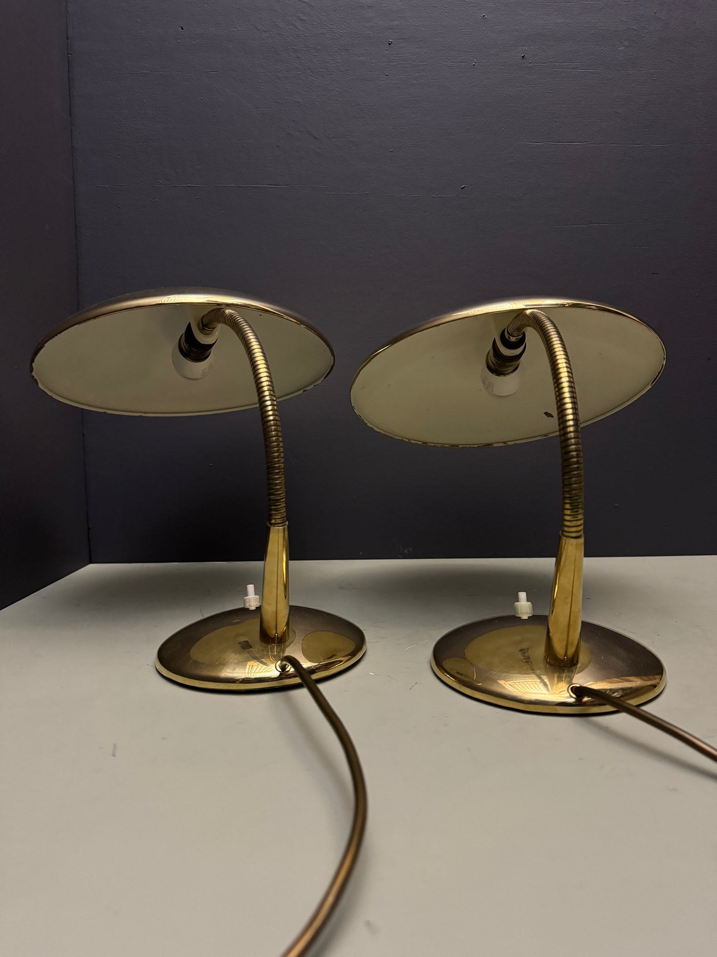 1950s Modernist Brass Goose Neck Table Lamps By Helo Leuchten