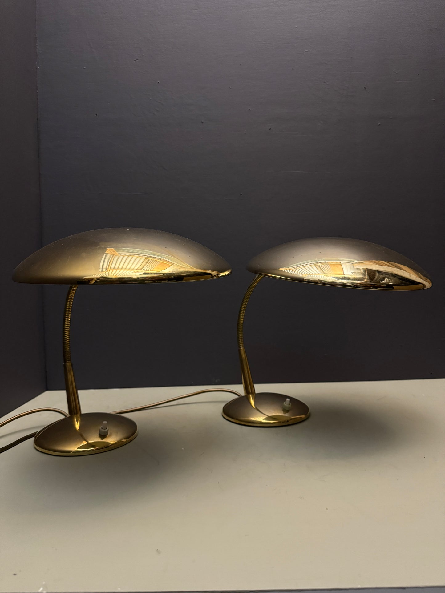 1950s Modernist Brass Goose Neck Table Lamps By Helo Leuchten