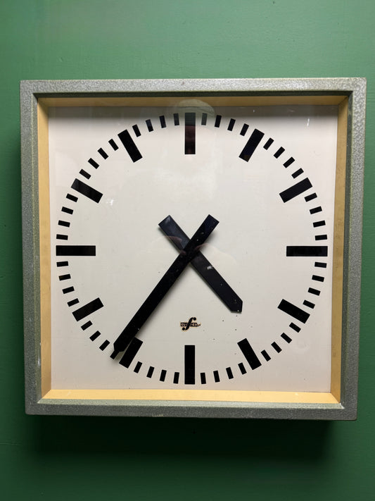 Large 1960's East German Industrial Factory Clocks By Elfema