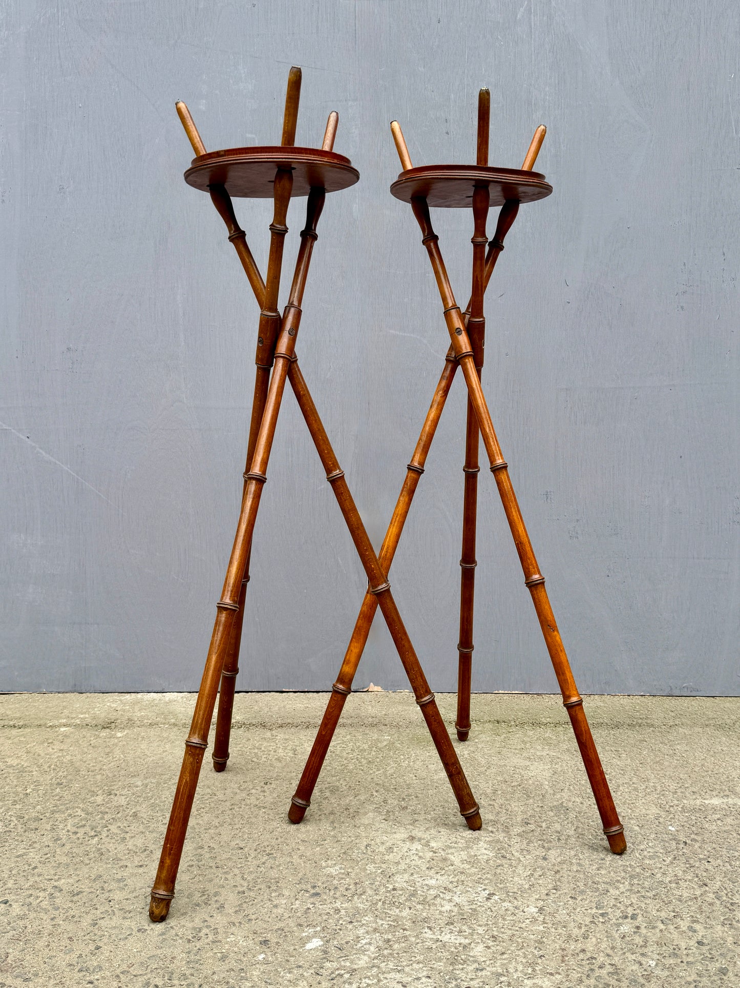 Rare Early Pair Of 1800s Campaign Washbowl Stands