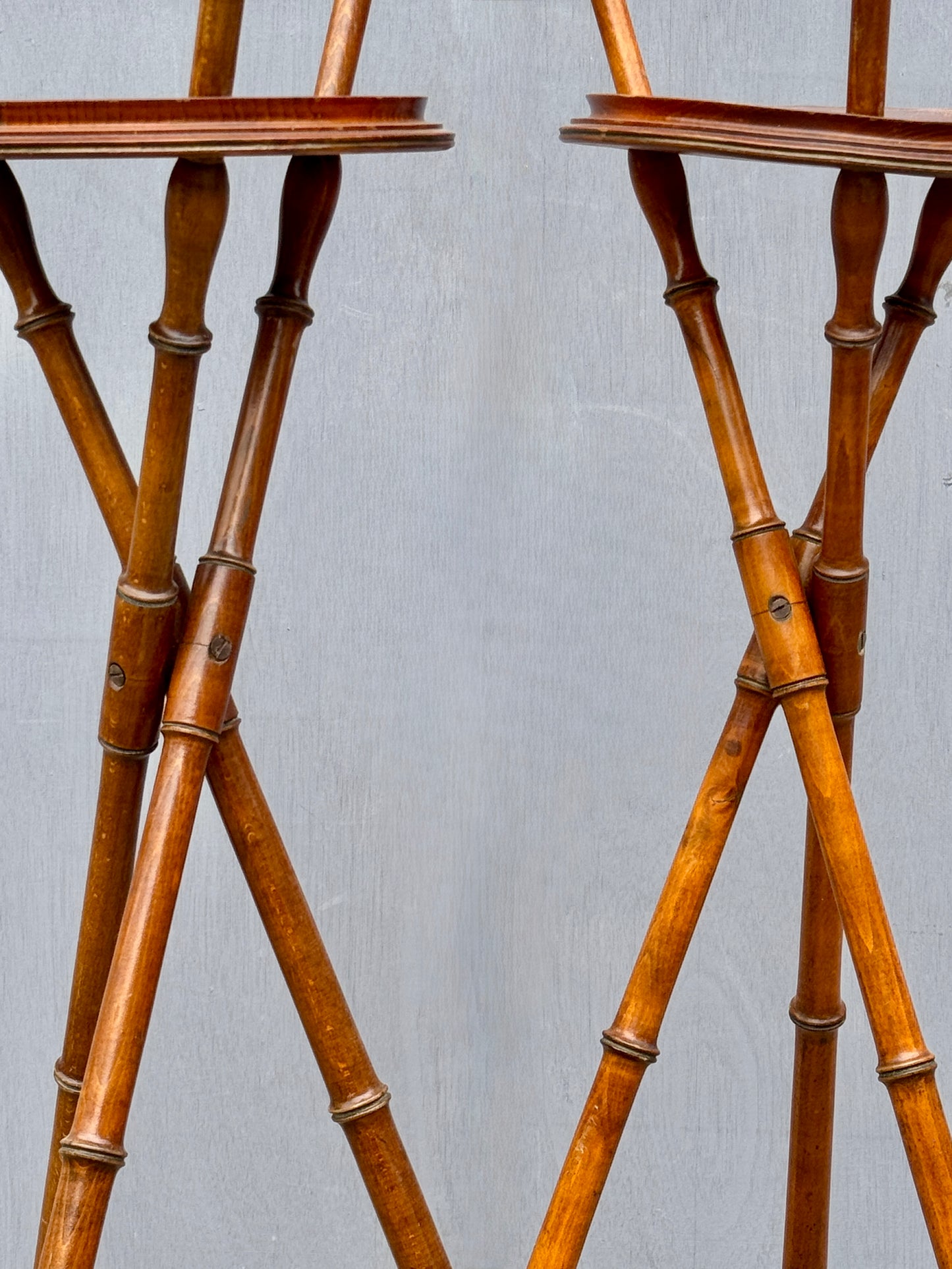 Rare Early Pair Of 1800s Campaign Washbowl Stands