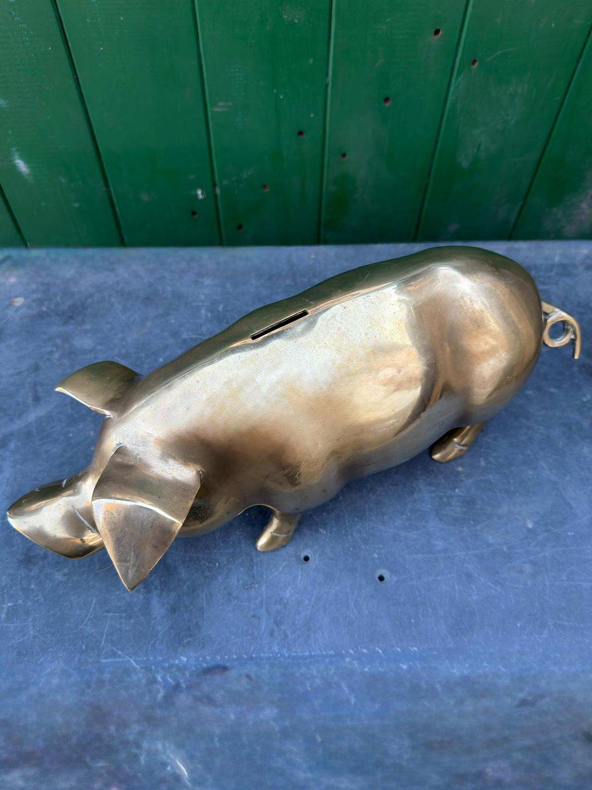 Large Hand Made Brass Piggy Bank English 1920s