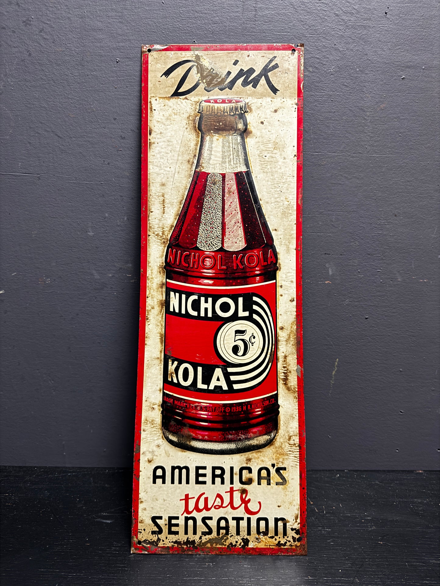1930s Nichol Kola Embossed Tin Advertising Sign